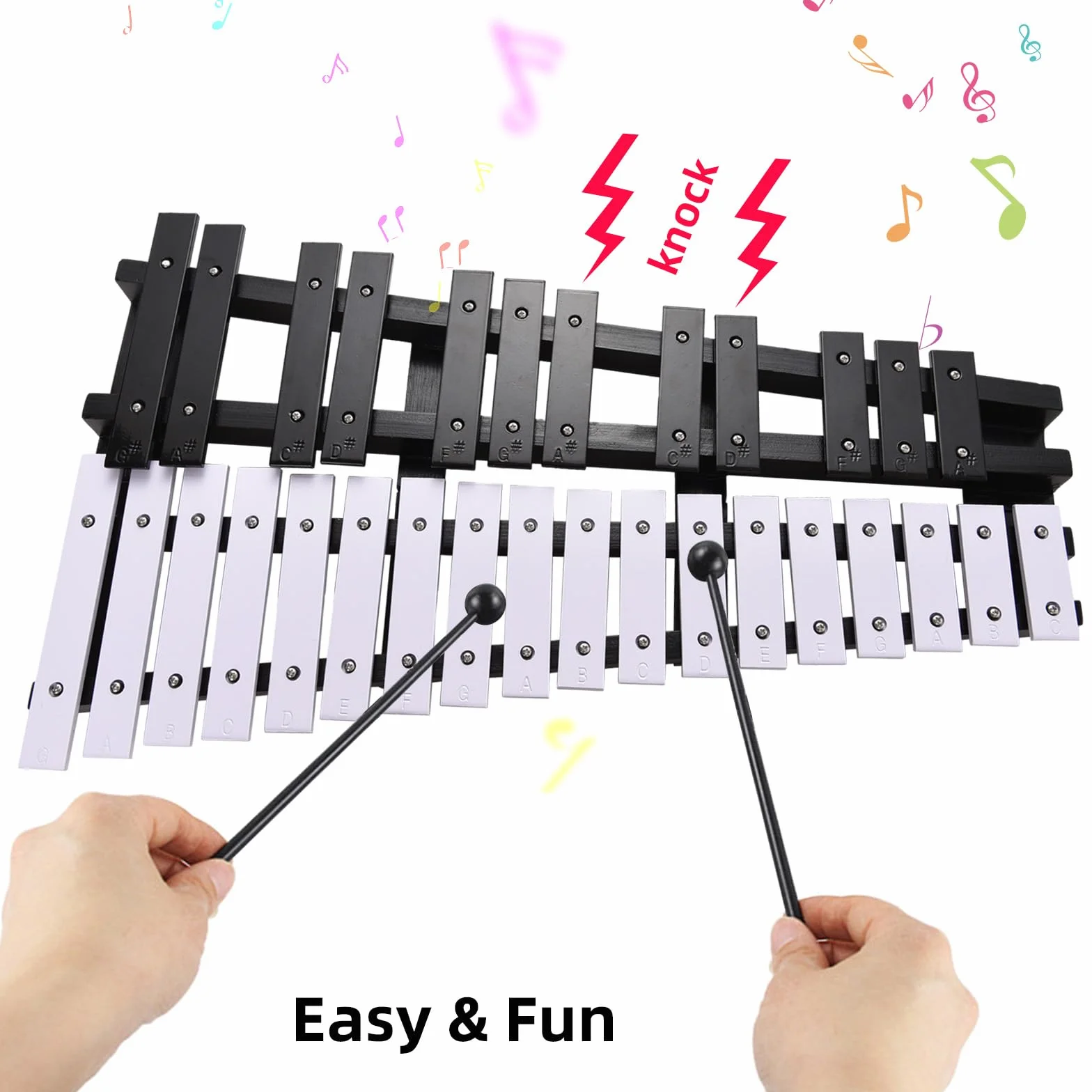 Btuty Glockenspiel 30 notatek składana drewniana rama aluminiowa pręty o grubości 5 mm perkusyjny instrument muzyczny z torbą do przenoszenia