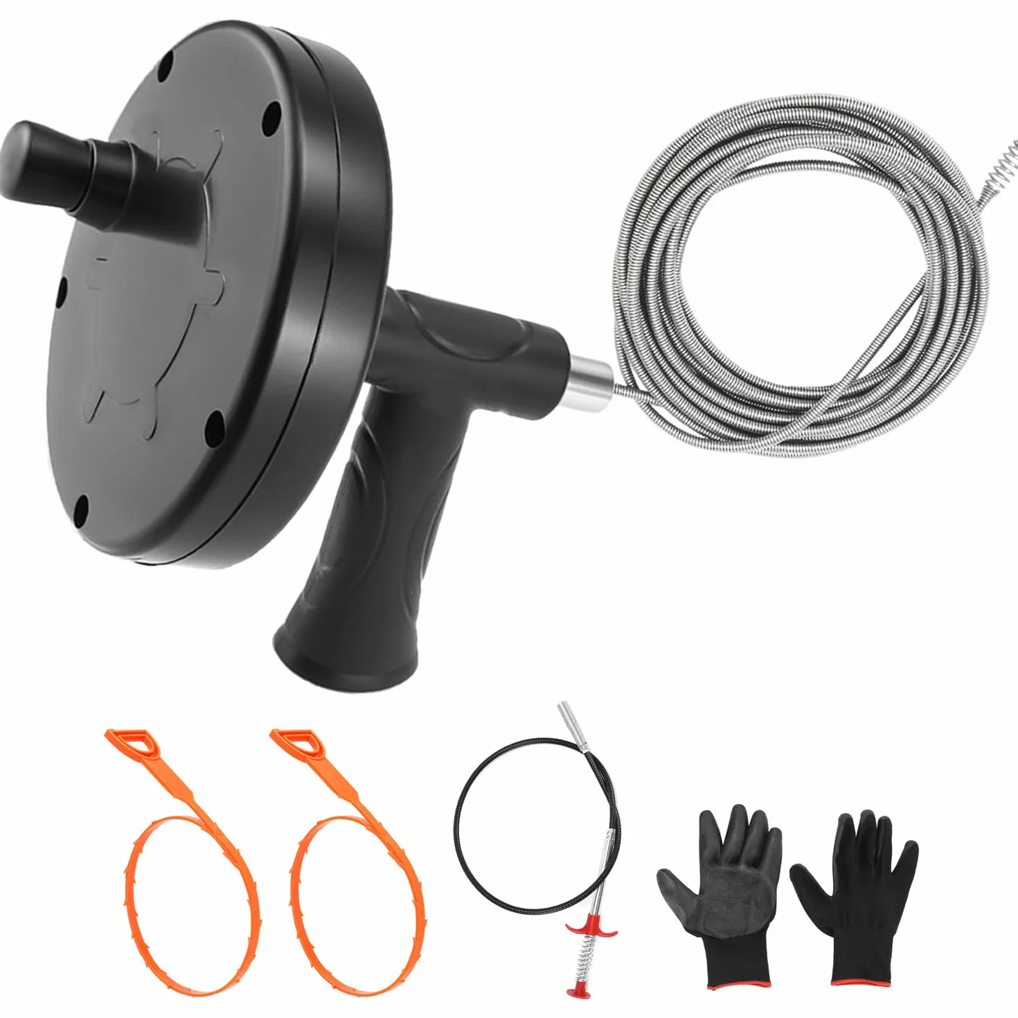 QWORK® Spirala do czyszczenia rur 7,6 m ze stalowym środkiem do usuwania zatykania (90 cm) i narzędziem wielofunkcyjnym (52 cm) – elastyczny środek do czyszczenia odpływów do łazienki i kuchni