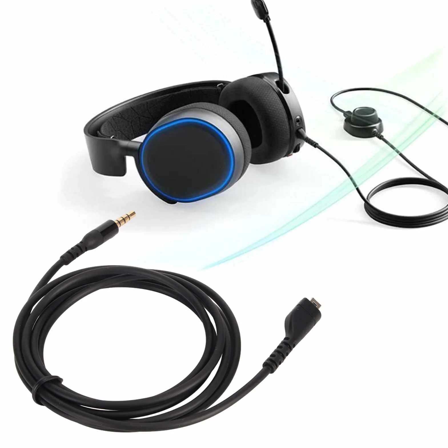 Kabel Audio Zestawu Słuchawkowego, Wymienny Kabel Audio, Kompatybilny ze Słuchawkami do Gier 3, 5, 7, Pro, Prime Gaming, 1,5 Metra