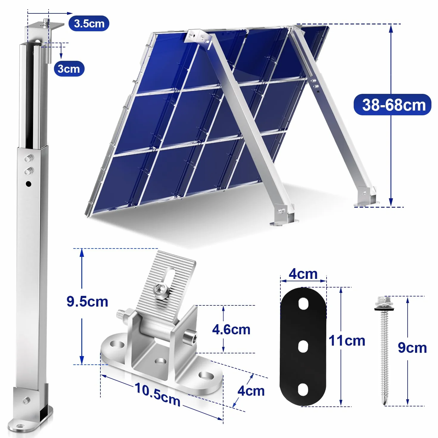 Gimisgu Uchwyt na panel słoneczny, regulowany uchwyt dachowy, regulowany kąt od 0° do 60°, moduł solarny do mocowania, trwałość, uchwyt na moduł solarny na balkon, garaż, ścianę (2 pary)