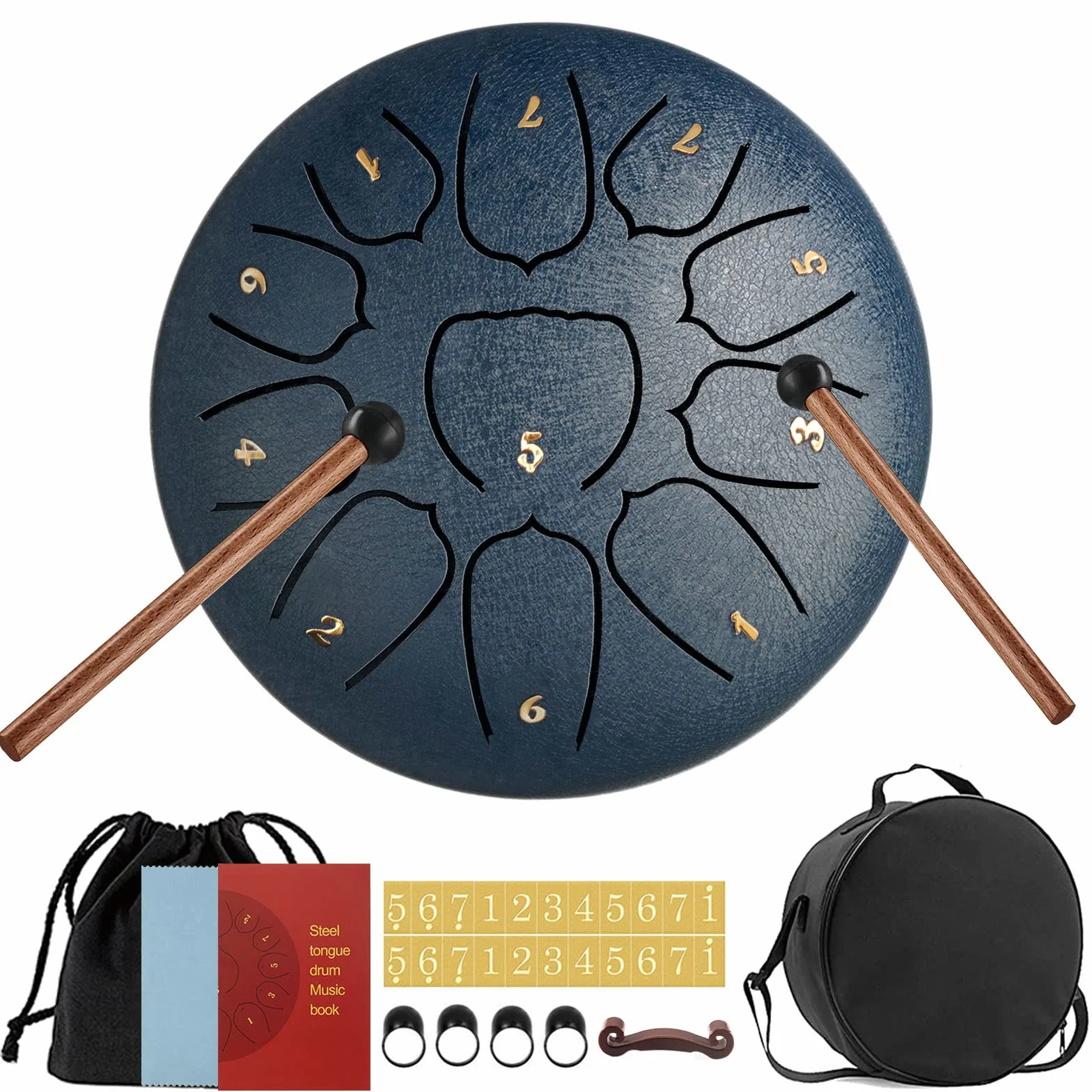 Tongue bęben tarczowy, 11 nut, 15 cm, językowy, stalowy instrument perkusyjny, ręczny, z pudełkiem na akcesoria, torbą, książką muzyczną i pałeczkami do medytacji, jogi, uzdrawiania dźwiękiem