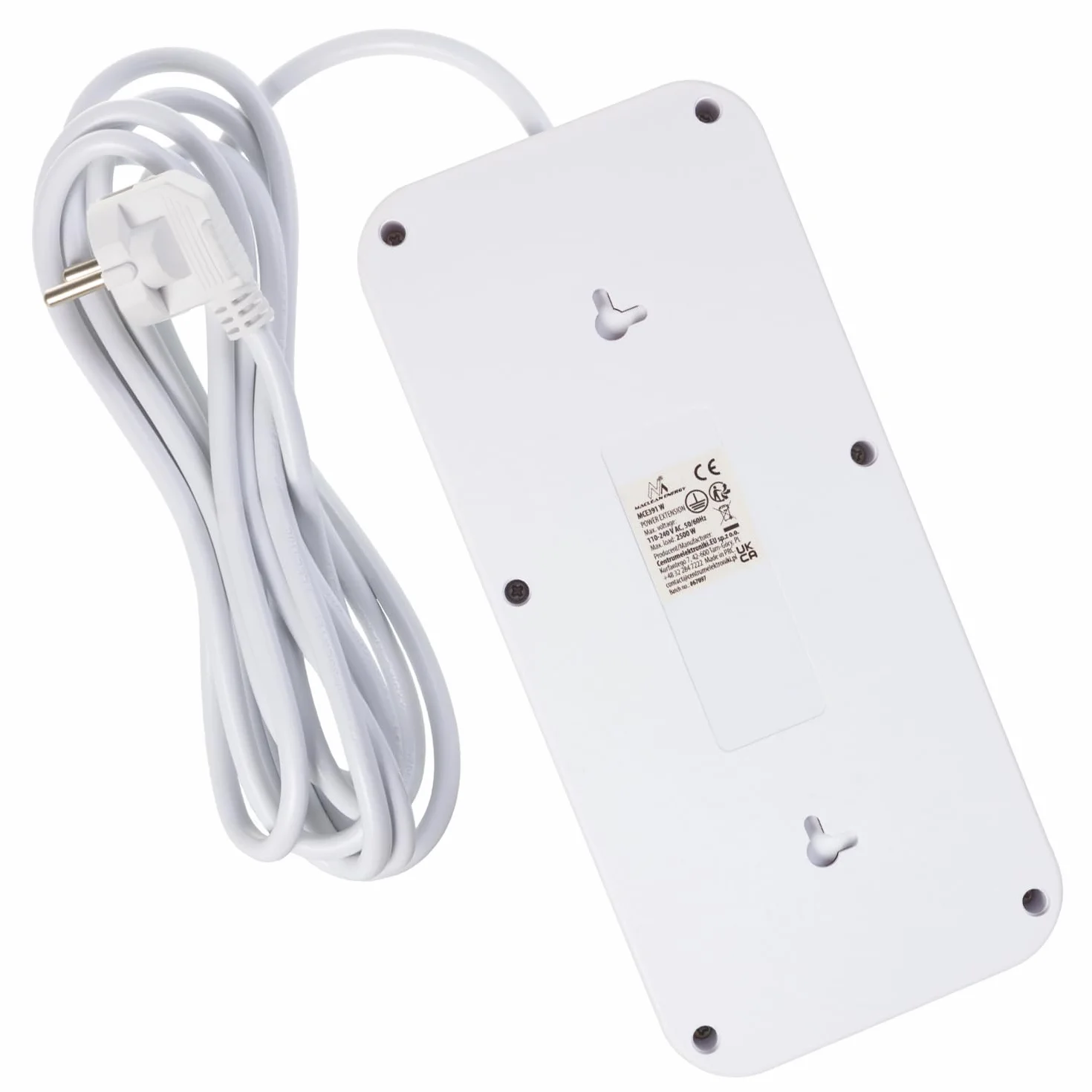 Maclean MCE389/391 Listwa zasilająca | 6 gniazdek 4xUSB 1xUSB-C 2500 W | przedłużacz biurkowy z wyłącznikiem | porty pod kątem 45° | montaż na ścianie (Biały, 6 gniazd + 4xUSB / 3m)