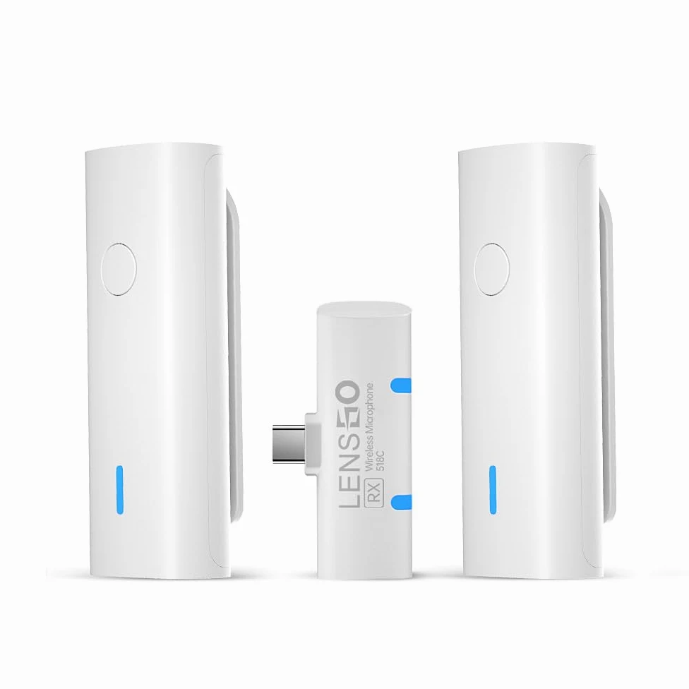 LENSGO Bezprzewodowy mikrofon krawatowy do USB typu C Android, 2,4 GHz, podwójny bezprzewodowy system mikrofonowy z etui ładującym, do nagrywania wideo na YouTube, Facebook, Plug & Play, transmisja