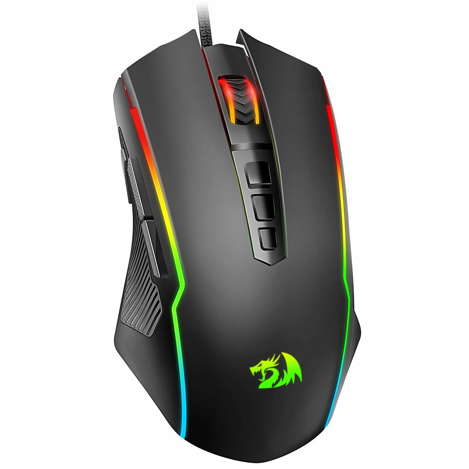Redragon Mysz gamingowa RGB, przewodowa z 9 programowalnymi przyciskami makro, chromowane podświetlenie RGB, regulacja 8000 DPI, mysz do gier komputerowych z przyciskiem Fire do Windows/Mac, czarna,