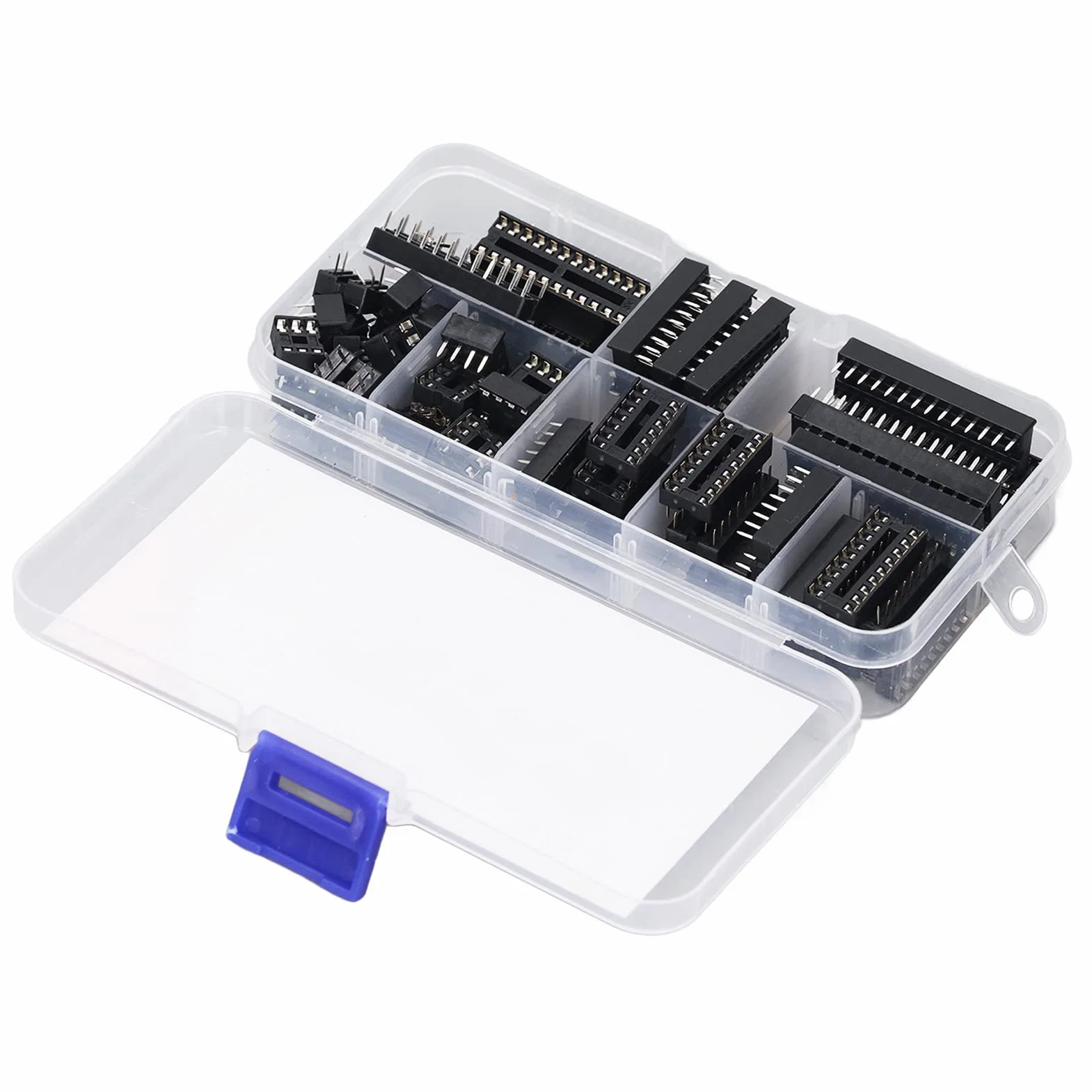 66 szt. DIP IC Chip Socket 6P do 28P Izolacyjne Plastikowe Dwurzędowe Płaskie Piny IC Gniazda Typ Lutowania Zestaw Asortymentowy