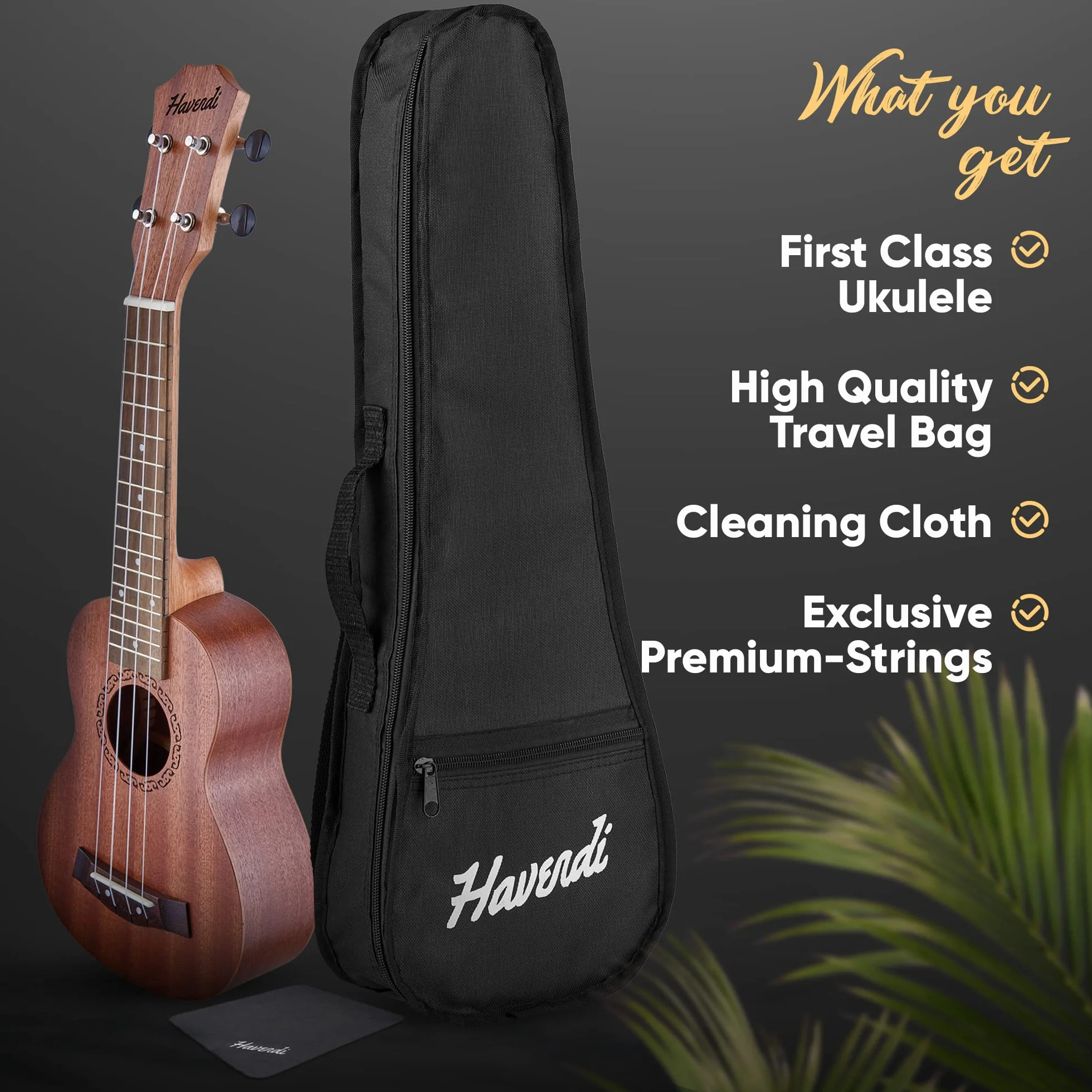 HAVENDI® Sopranowe ukulele 21 cali Premium gitara hawajska, struny Aquila, drewno mahoniowe, w zestawie torba podróżna dla początkujących i profesjonalistów