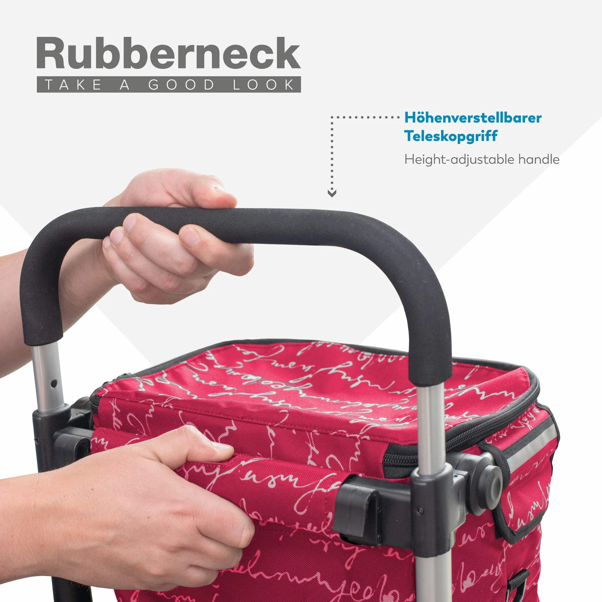 Rubberneck Wózek na zakupy – składany wózek na zakupy – z kieszenią chłodzącą – uchwyt z regulacją wysokości – czerwony