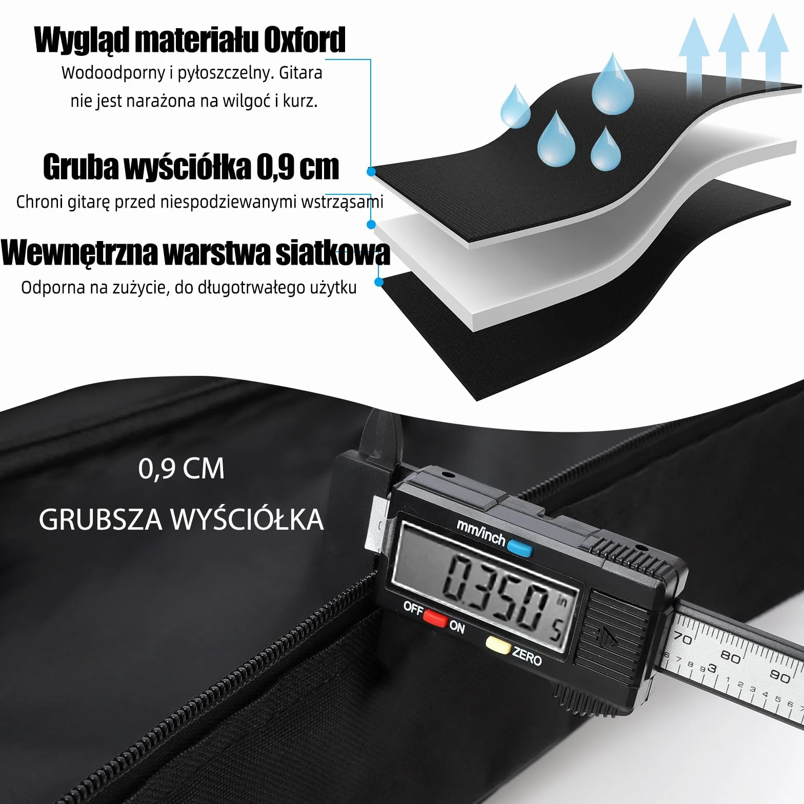 GLEAM Torba na gitarę – 8 mm wyściółka z gąbki do akustyki 104,1 cm – wodoszczelna