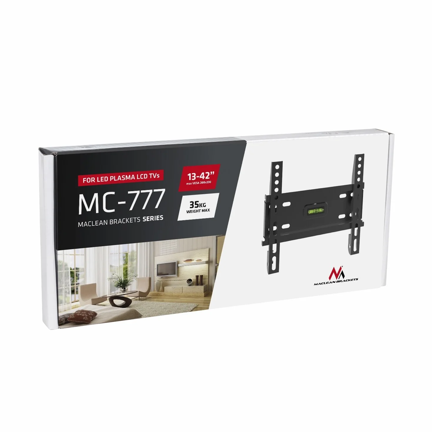 Maclean MC-777 Regulowany Uchwyt Ścienny do Telewizora, Statyw na Ścianę do Telewizorów Plazmowych o Wymiarach VESA 75x75, 100x100, 200x200 mm, Obciążenie Ekranu 35 Kg, Metalowa Konstrukcja