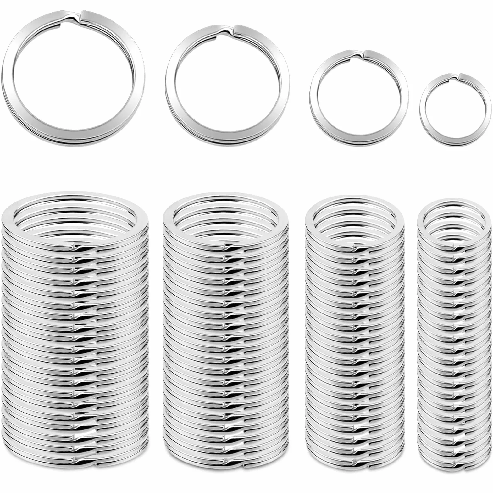 80 kółek do kluczy w 4 rozmiarach – 15 mm, 20 mm, 25 mm, 30 mm, do breloczków do kluczy, majsterkowania, rzemiosła artystycznego