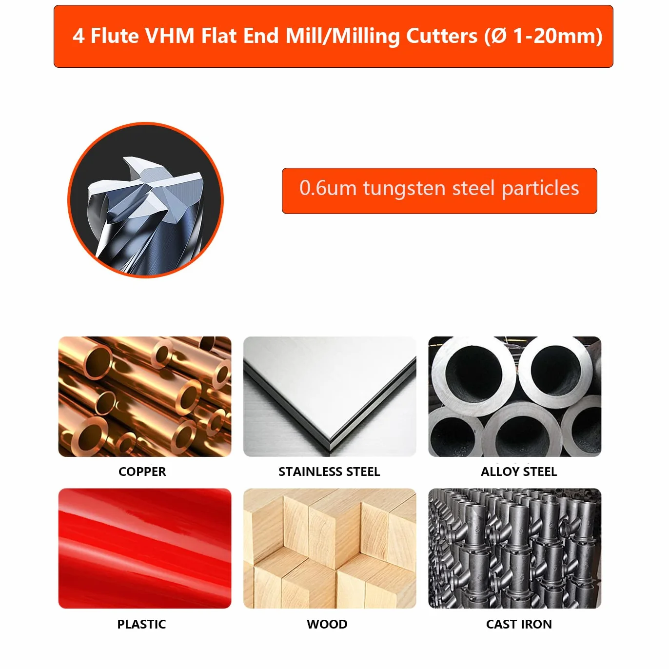 Metal Twardy Frez CNC 6mm, 4 Zęby/4 Cięcie, Czarna Powłoka AlTiN, VHM do Metalu, Stali, Drewna, Akrylu i Plastiku