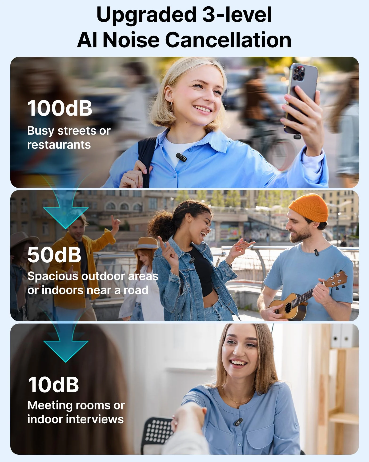 BoyaMini Bezprzewodowy mikrofon krawatowy do iPhone'a 15/16, Androida, USB-C, z redukcją szumów, zmiana głosu AI, do vlogowania, TikTok, YouTube, dla twórców treści