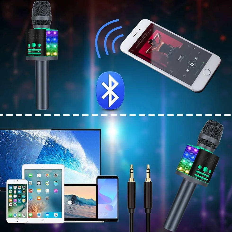 BONAOK Magic mikrofon karaoke, ulepszone bezprzewodowe nagrywanie mikrofonu Bluetooth, mikrofon dziecięcy ze zmieniaczem głosu, mikrofon FM-Bluetooth, kompatybilny z urządzeniami Bluetooth, zielony