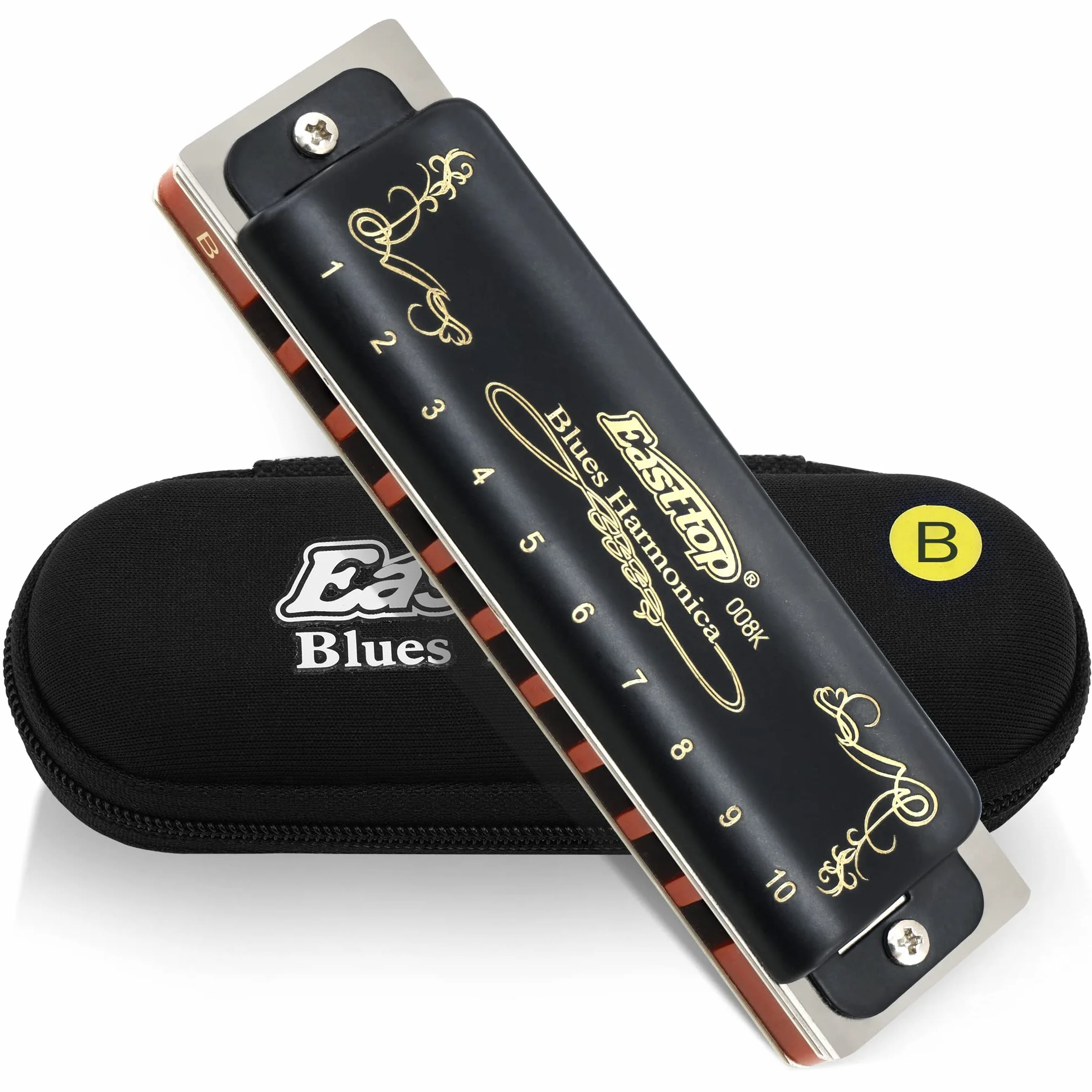 Easttop Harmonijka B 10 otworów, 20 tonów, diatoniczna harmonijka bluesowa z czarnym etui
