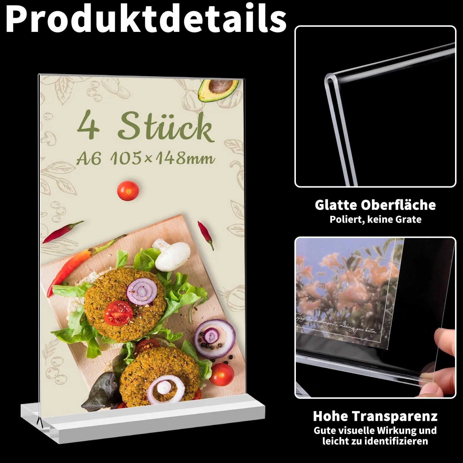 Yoosso Stojak A6, 4 sztuki, tabliczki z cenami, numery stołów, wesele, uchwyty na karty obiadowe, akrylowe, dobra stabilność, do reklamy, karty menu, na wesele, do kawiarni, restauracji (15 x 10 cm)