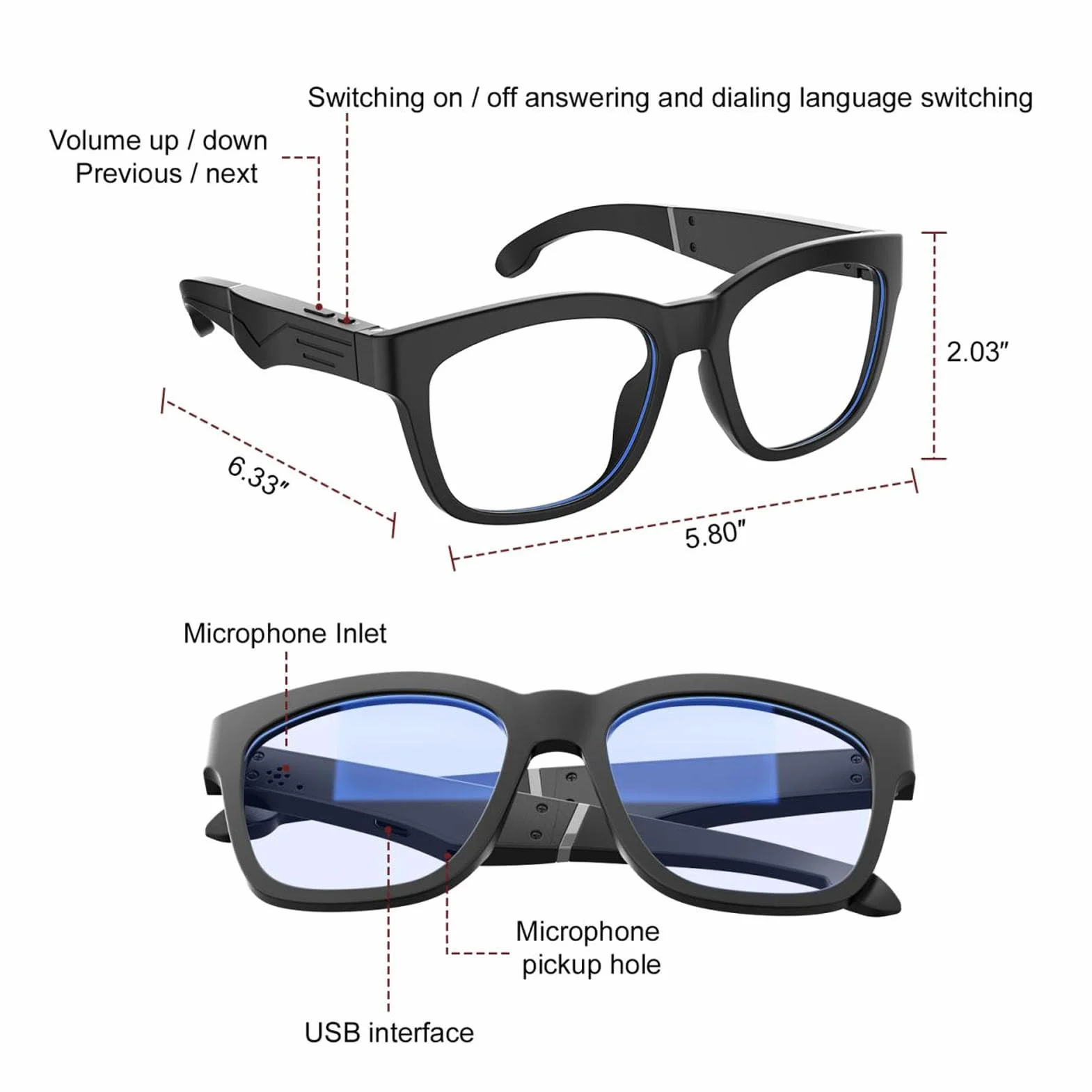 Inteligentne Okulary Bluetooth 5.0 z Filtrem Niebieskiego światła, Inteligentne Okulary Audio dla Kobiet i Mężczyzn, Wbudowany Mikrofon i Głośnik, Polaryzacyjne Soczewki
