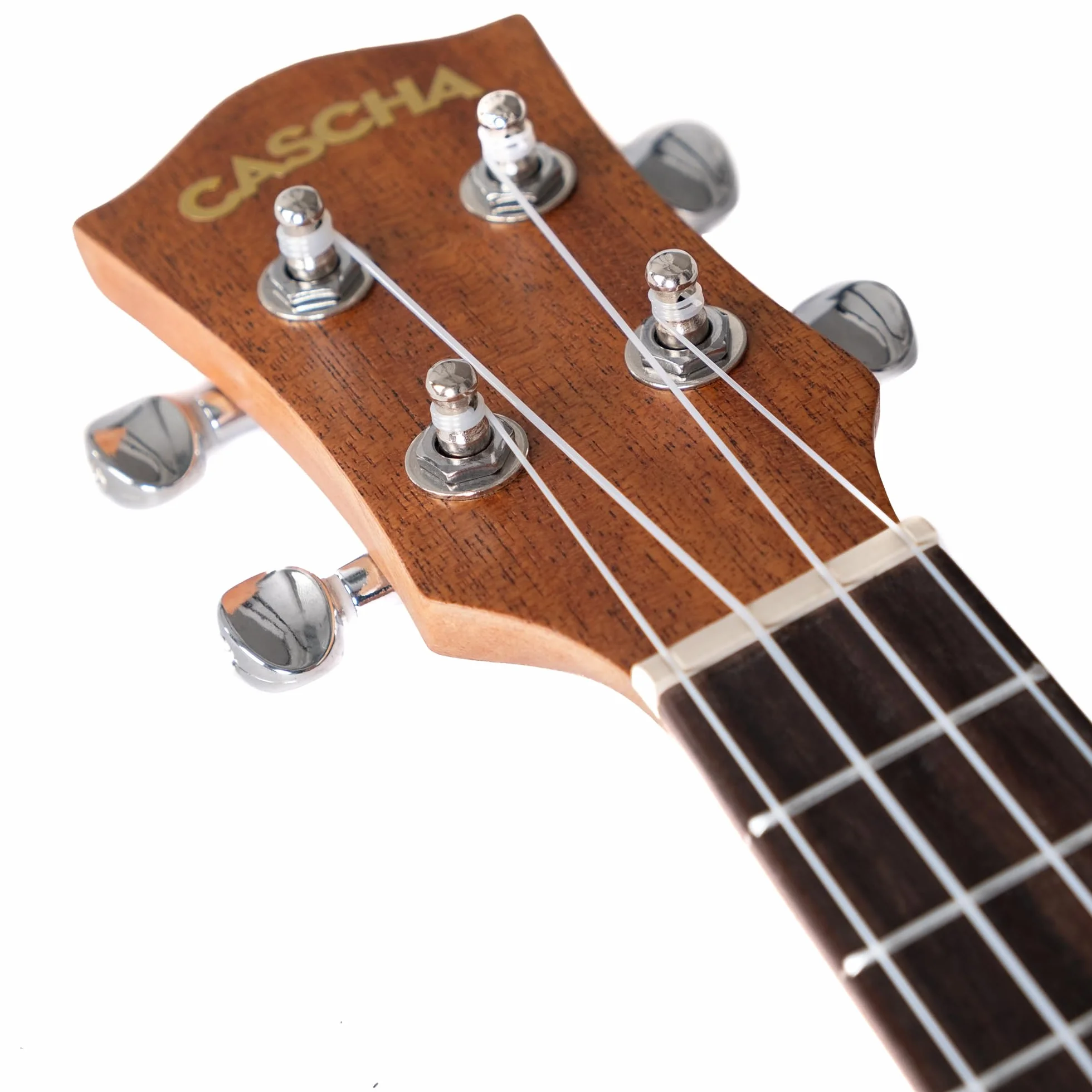 CASCHA HH 2036 DE Premium mahoniowe ukulele koncertowe zestaw ze strunami AQUILA, niemiecka metoda ukulele z DVD, wyściełana torba i 3 kostki