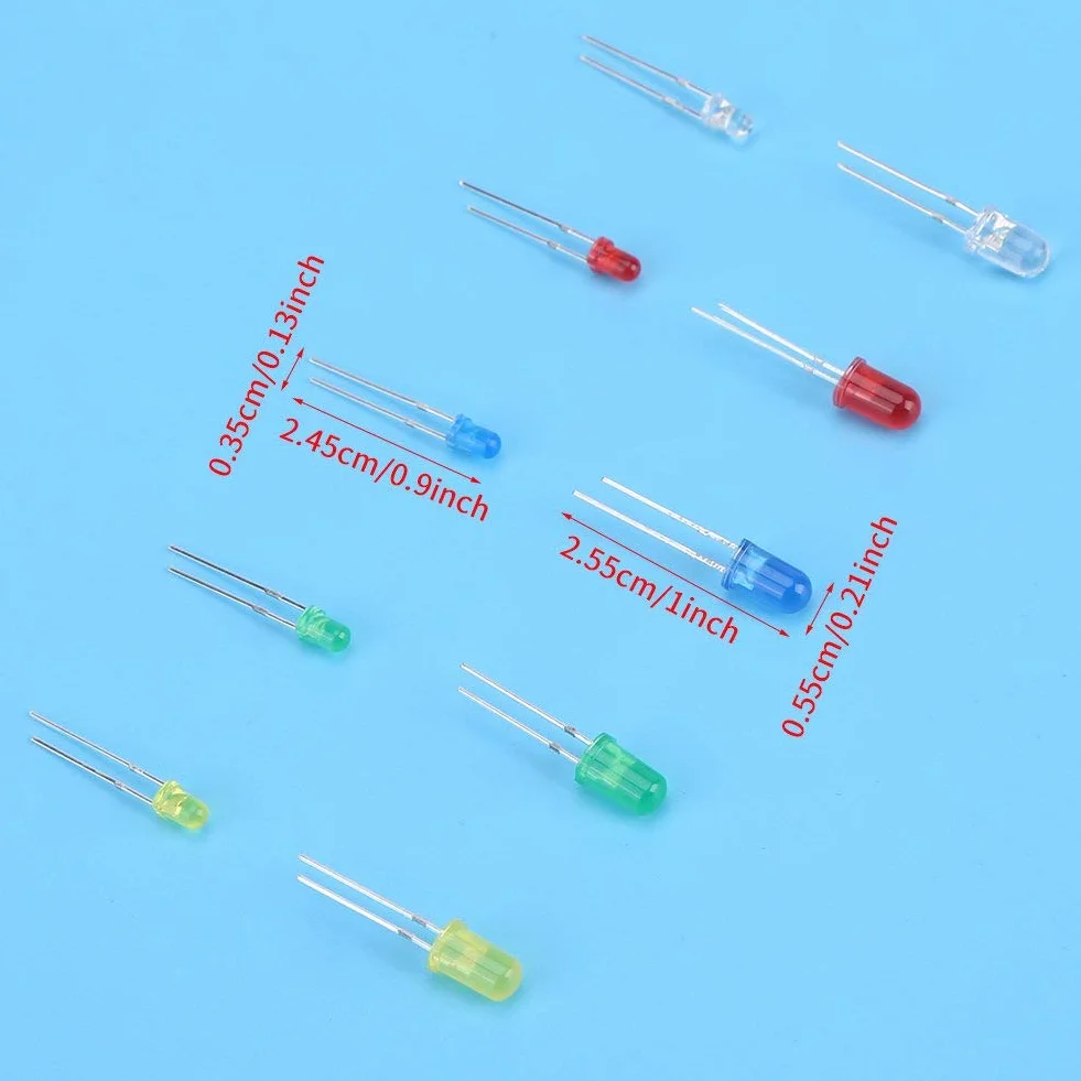 200 Sztuk 3mm 5mm Mini 5 Kolorów żarówki żarówki LED Różne Czerwony żółty Biały Zielony Niebieski Okrągły 2 Pin Rozproszone Diody LED Zestaw Diod Elektroluminescencyjnych z Oznakowanym Plastikowym Pud