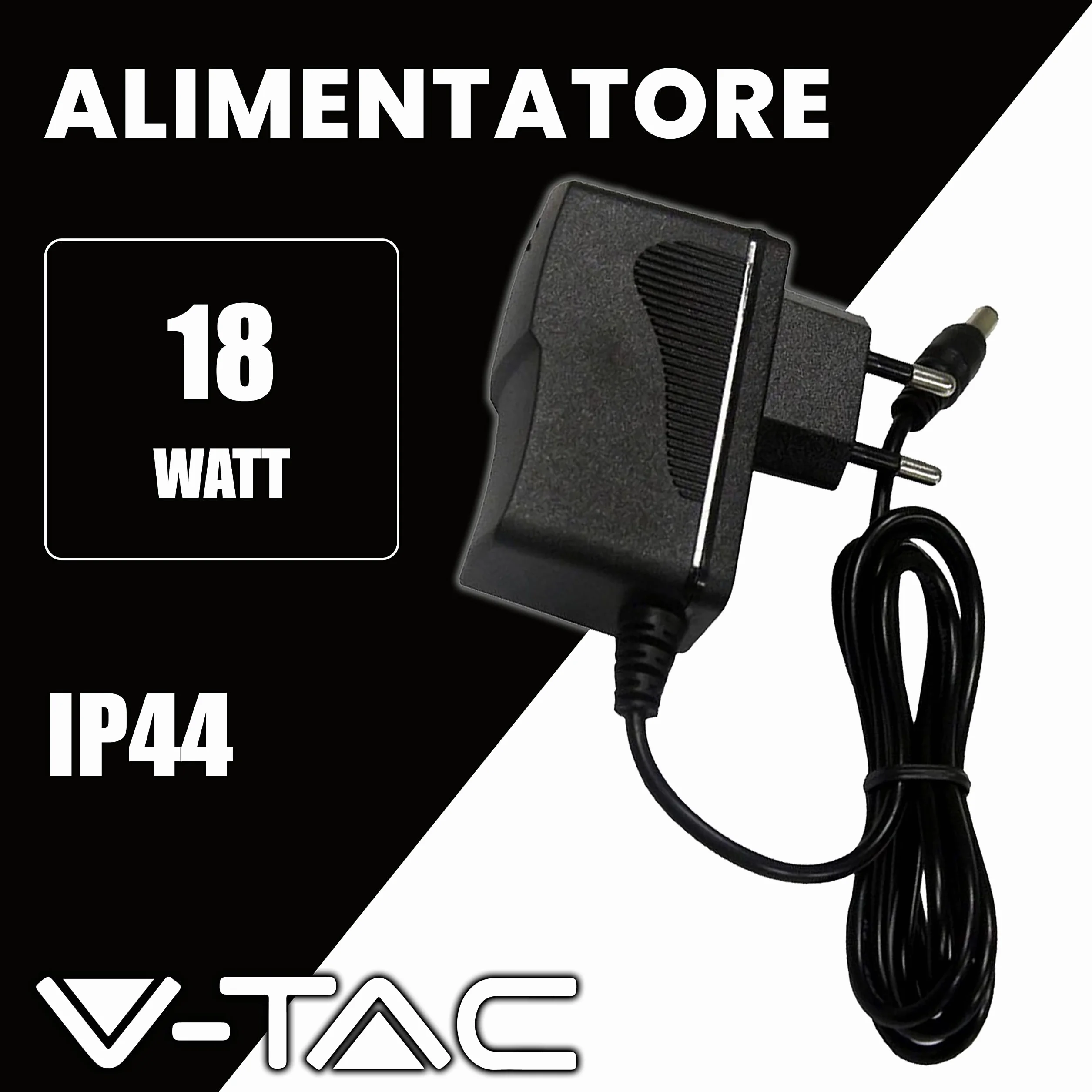 V-TAC Zasilacz 12 V 18 W, 1,5 A do kamer, taśmy LED, modem - transformator Plug&Play z wtyczką domową do ekranów i urządzeń elektronicznych - Wejście AC 100-240 V 50/60 Hz