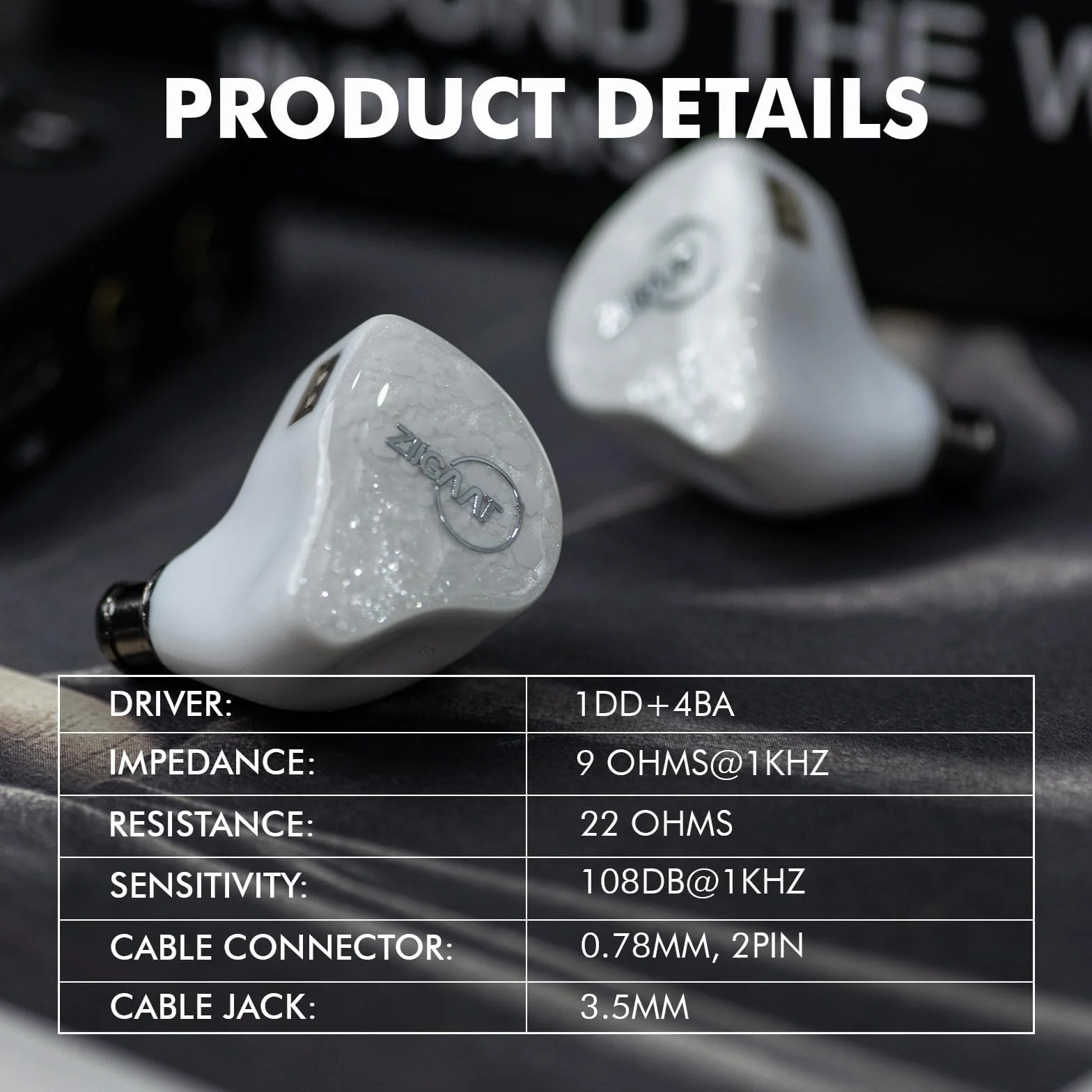 ZiiGaat x Fresh Reviews Arete In Ear Monitor, hybrydowe słuchawki 1DD+4BA IEM, przewodowe słuchawki do gier, Studio Monitor Tunning, ze zdejmowanym kablem IEM dla muzyka audiofila (białe)