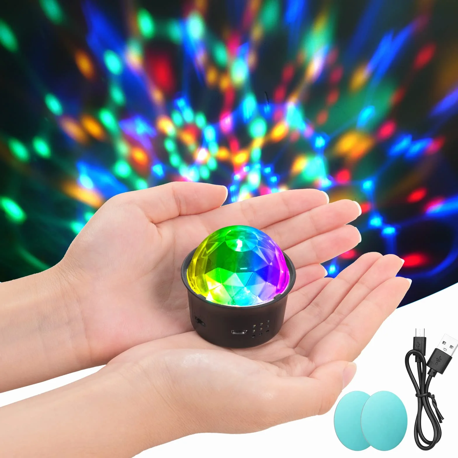 URAQT Disco Lights, Mini Aktywowane Dźwiękiem Oświetlenie Imprezow, 3W RGB Zmiana Kolorów, Przenośne Ladowanie Oświetlenie Sceniczne LED do Spotkań Rodzinnych, Przyjęcia Urodzinowego, Karaoke(1 Szt)