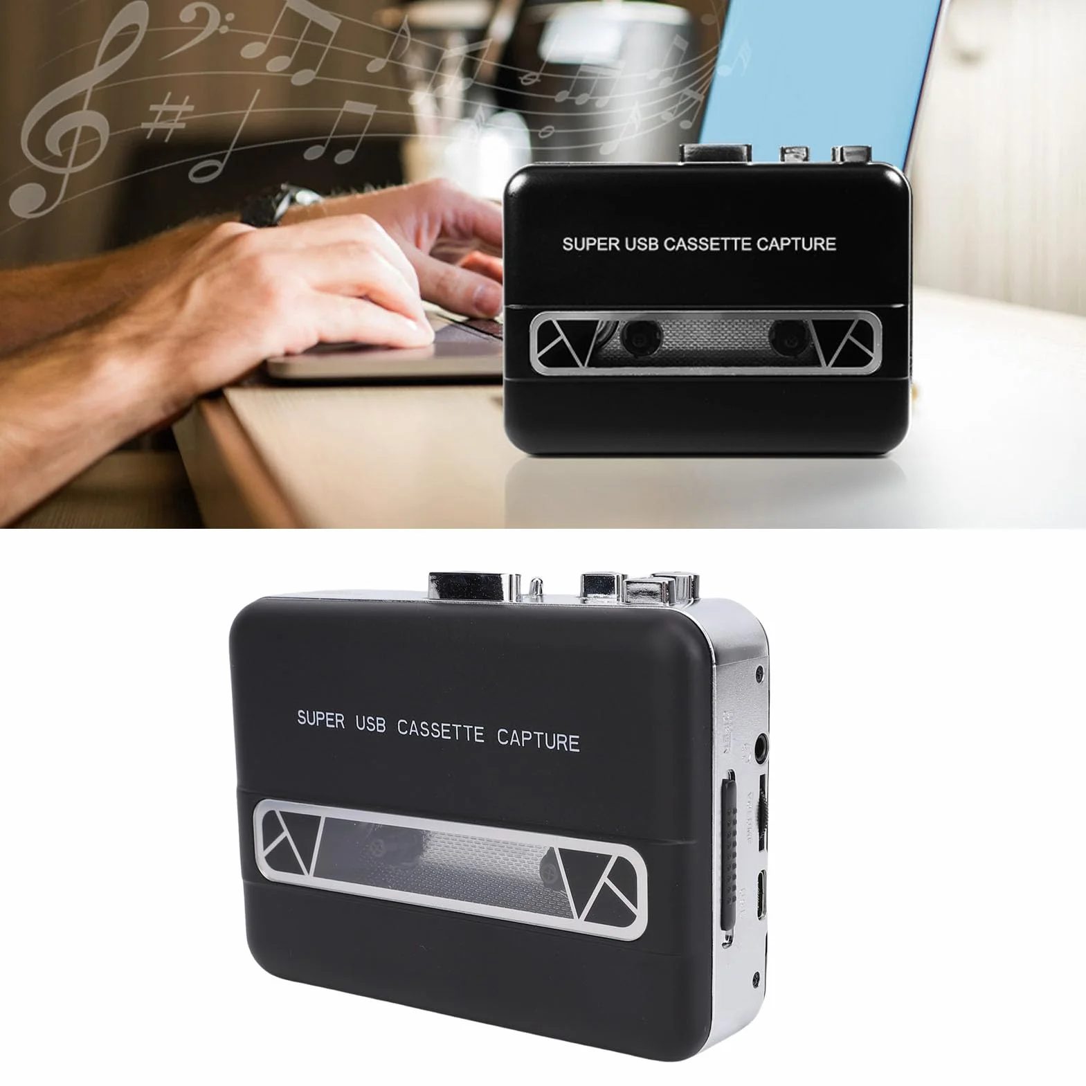 Ausla Odtwarzacz Kasetowy, Przenośny Rejestrator Konwerter z Wbudowanym Głośnikiem Gniazdo Słuchawkowe 3,5 Mm Konwersja USB MP3 do Laptopa PC Nagrywarka CD