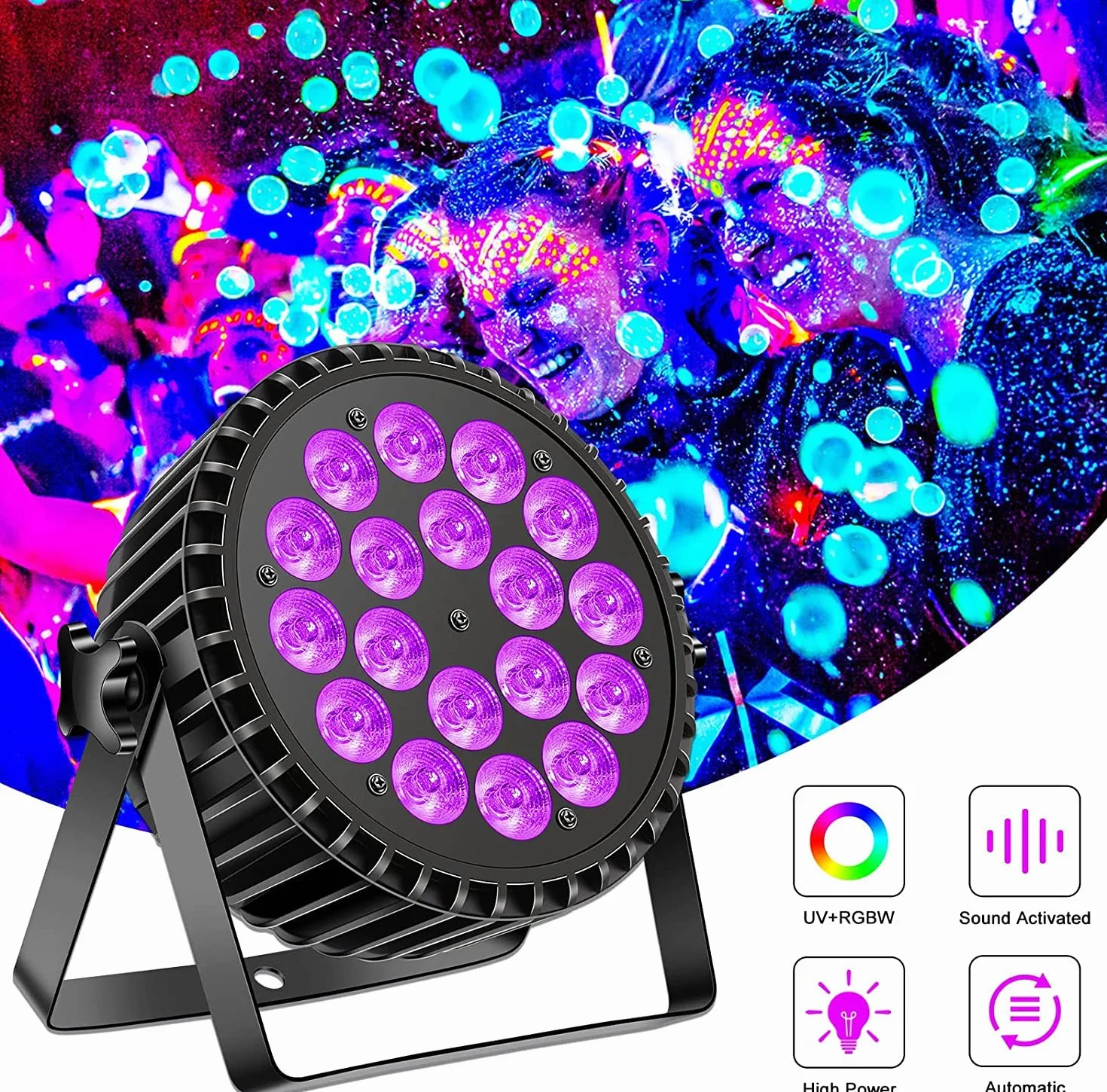 LED Par UV reflektor punktowy 200W 18 LED światło sceniczne 8CH RGB DMX dźwięk stroboskopowy