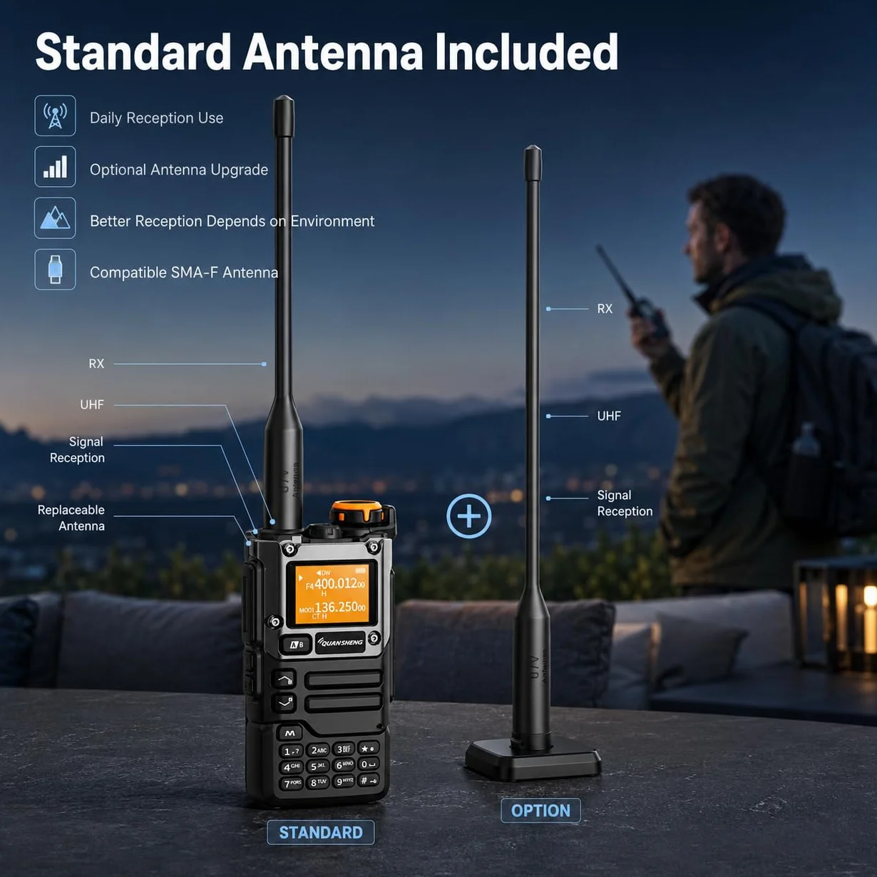 QUANSHENG UVK5(8) AM/FM/DTMF Walkie-Talkie 200 kanałów Type-C