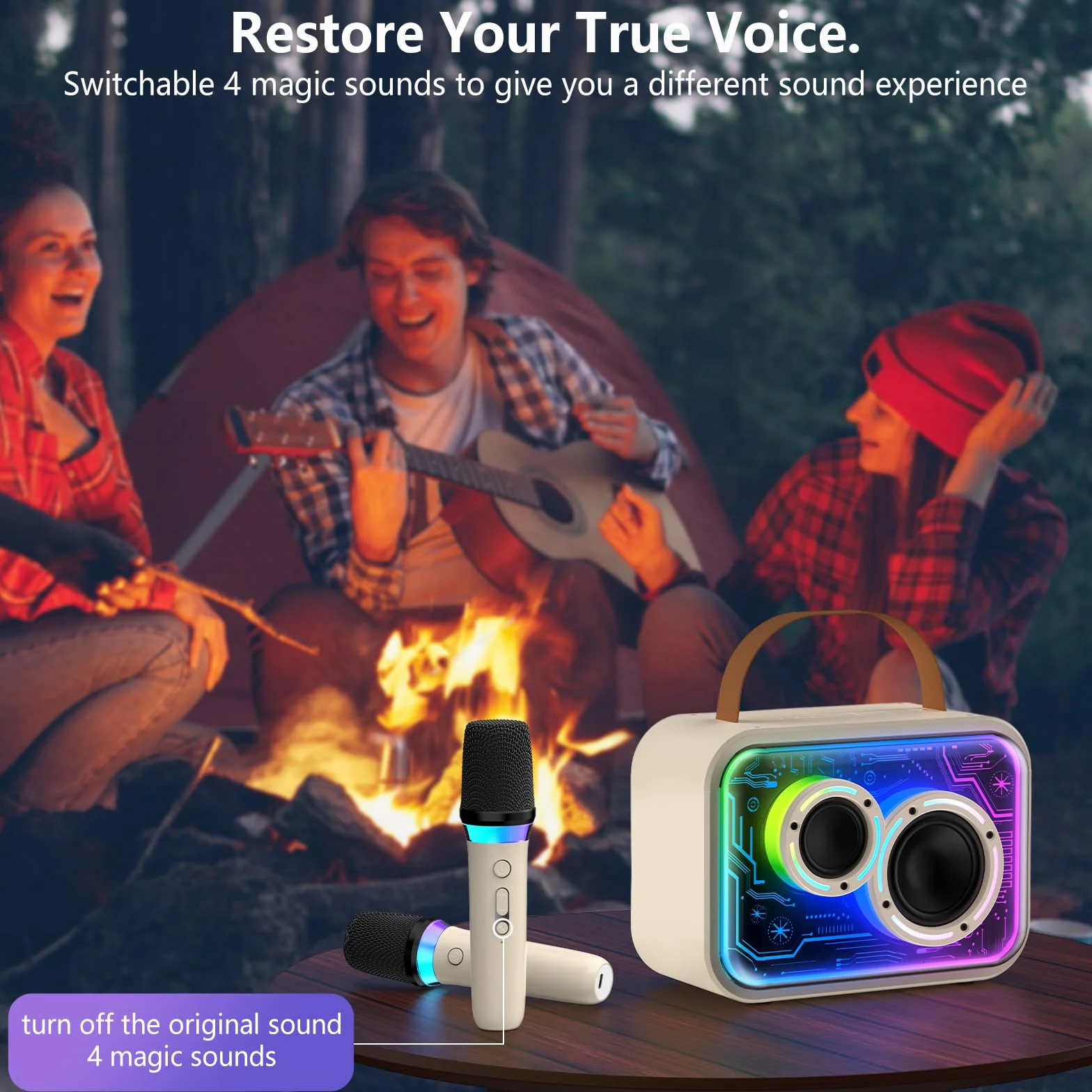 JYX Maszyna do karaoke z 2 mikrofonami dla dzieci i dorosłych, diodami LED i magicznym dźwiękiem, przenośny, bezprzewodowy głośnik Bluetooth, obsługuje imprezę domową/na zewnątrz/prezenty/dekoracje