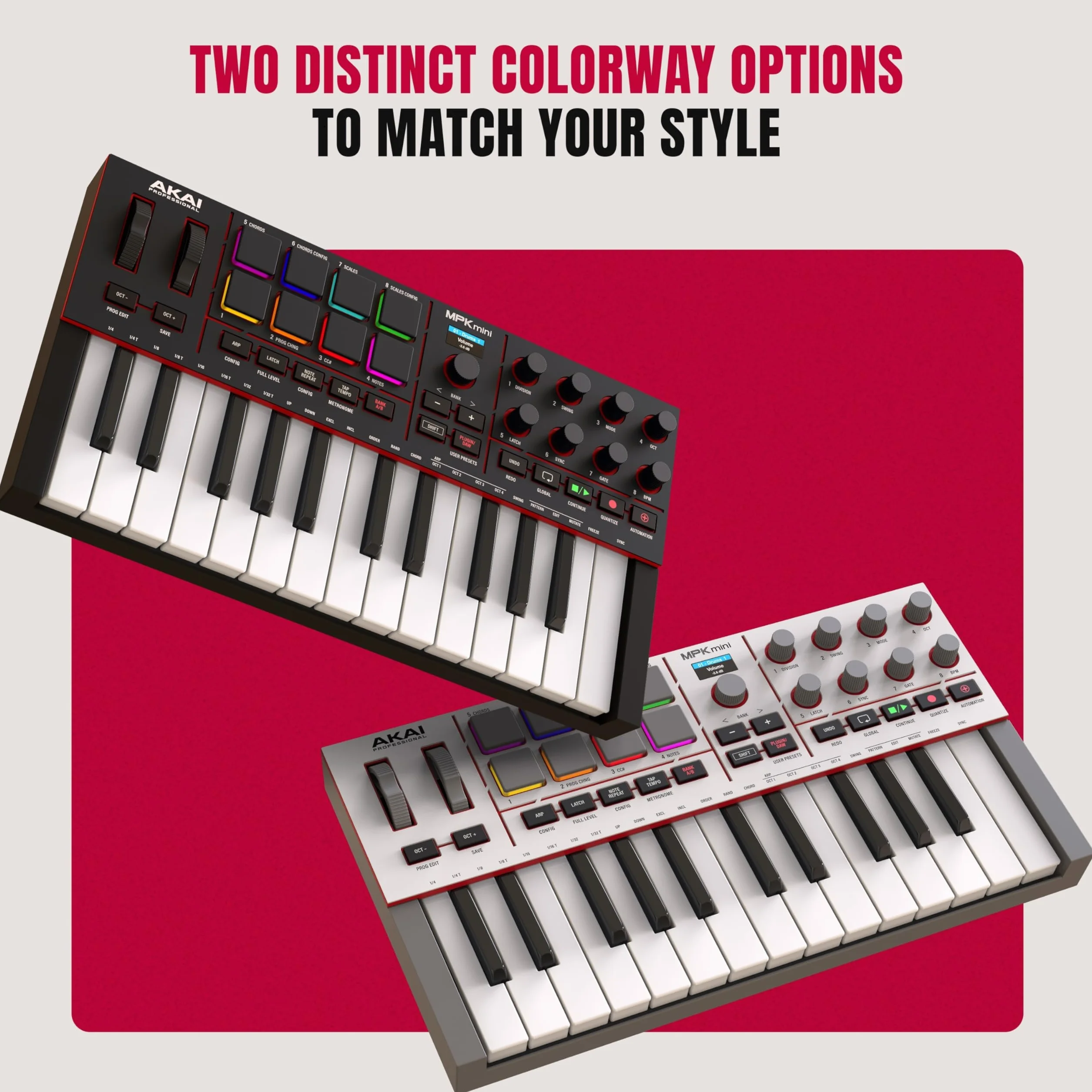 Akai Professional MPK Mini IV Klawiatura MIDI USB-C dla Początkujących i Producentów- Pady Perkusyjne MPC, Koła Pitch & Mod, Oprogramowanie do Produkcji, Pakiet Pźwiękowy Native Instruments, Szary