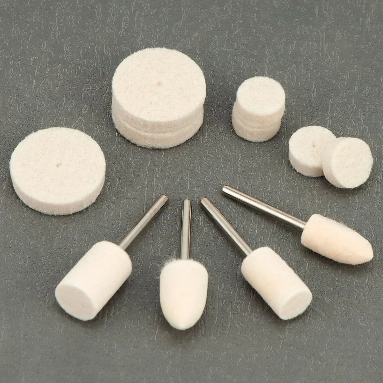 QWORK Zestaw 80 kół polerskich z filcu wełnianego, kompatybilny z Dremel, głowice polerskie Ø4-25 mm, pręt 3 mm