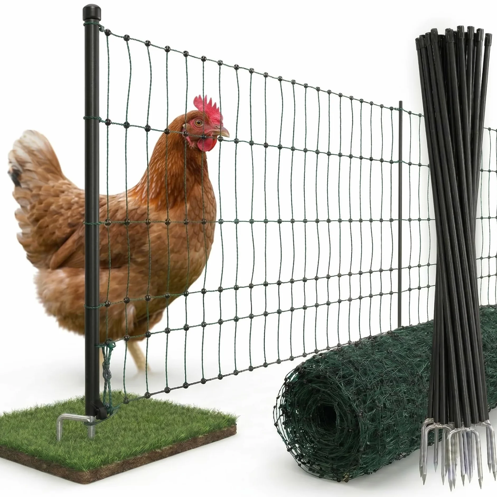 Agrarzone siatka dla drobiu ogrodzenie dla drobiu bez prądu zielone 50m x 112cm | Małe oczka i bardzo stabilne | Siatka dla kurczaka ogrodzenie pastwiska dla bezpiecznego chowu drobiu