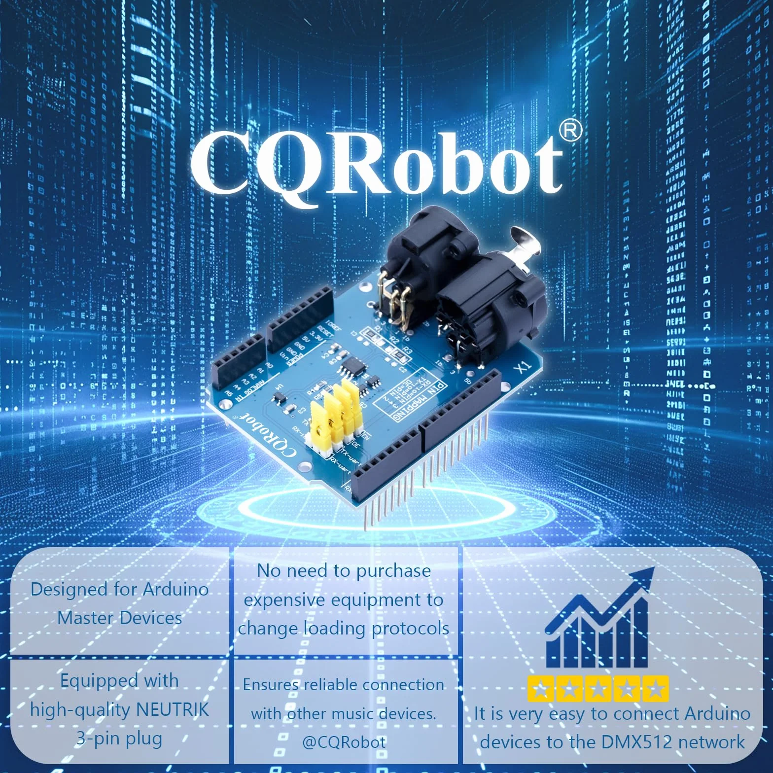 Chipset CQRobot DMX Tarcza MAX485 Kompatybilny z płytą Arduino (RDM Capable), Urządzenie Into DMX512 Network, LED/Music Zdalne zarządzanie urządzeniem, Extended DMX Master.