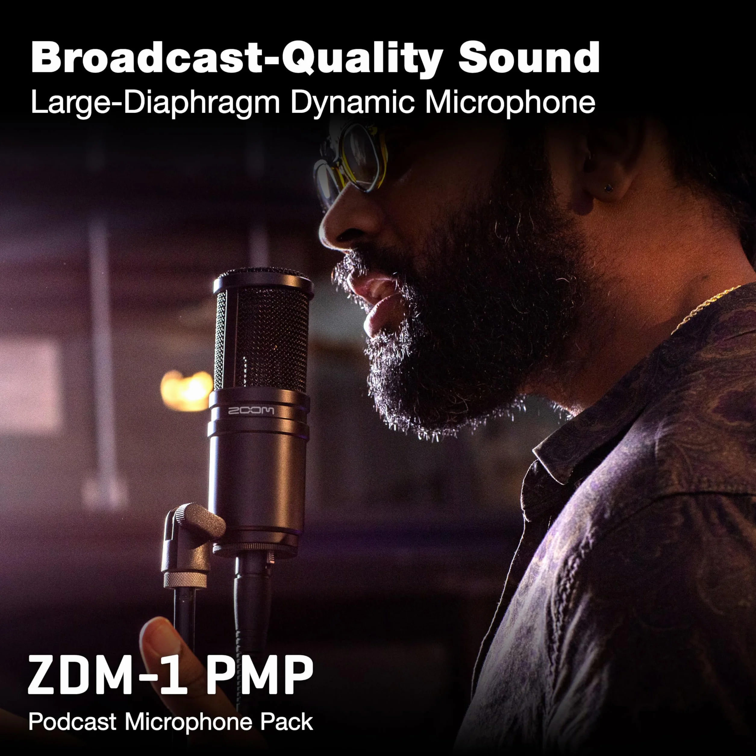 Zoom ZDM-1 Podcast Mic Pack, mikrofon dynamiczny do podcastów, słuchawki ZHP-1, statyw TPS-4, osłona przeciwwiatrowa, 2-metrowy kabel XLR, do nagrywania i przesyłania strumieniowego podcastów