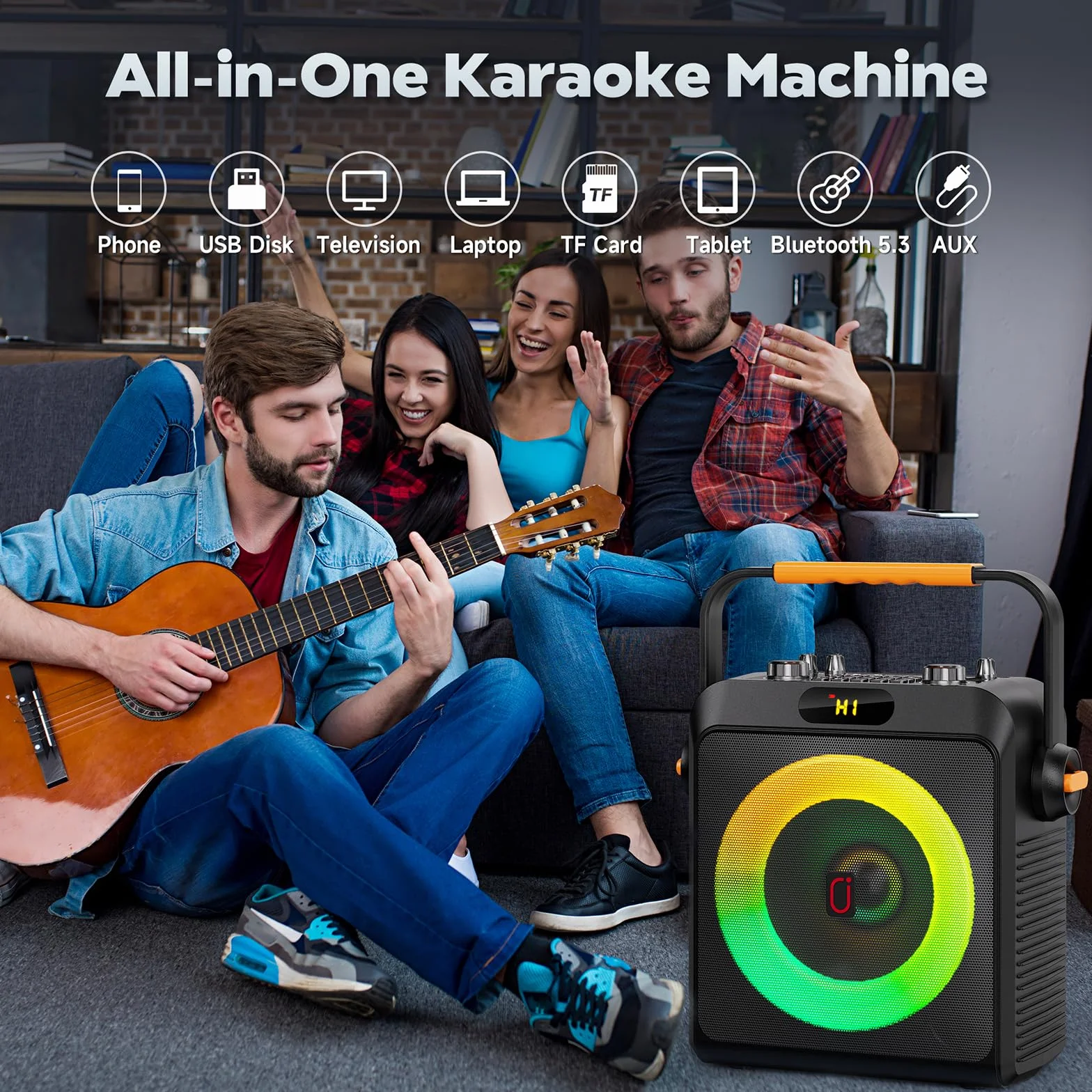 JYX Karaoke z 2 mikrofonami, głośnikiem Bluetooth i światłami DJ-skimi dla dorosłych i dzieci, PA Profesjonalny przenośny system karaoke na imprezę w domu, na zewnątrz