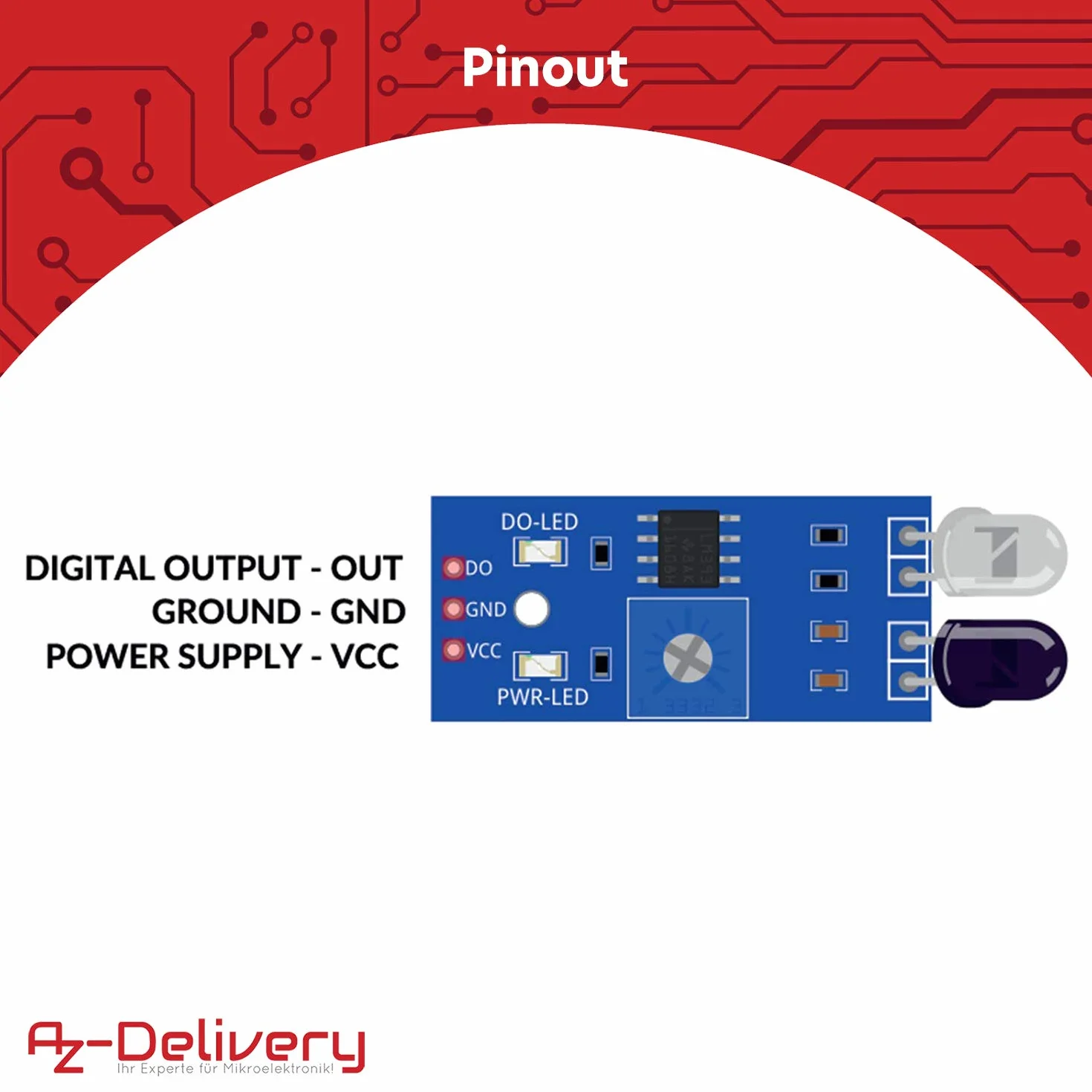 AZDelivery IR Moduł podczerwieni do wykrywania przeszkód Czujnik odległości kompatybilny z Arduino i Raspberry Pi