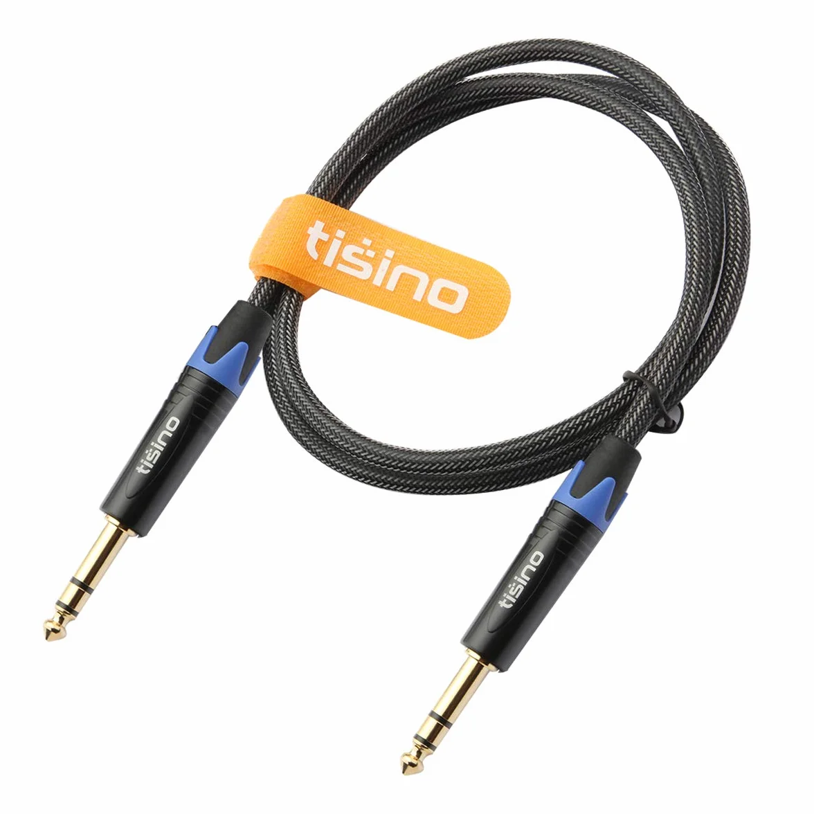 Tisino Kabel TRS 6,35 mm męski na męski, zbalansowany kabel audio jack 1/4 cala, nylonowy oplot, pozłacane złącza, do monitorów studyjnych, miksera, wzmacniacza, gitary, basu i keyboardu-2m