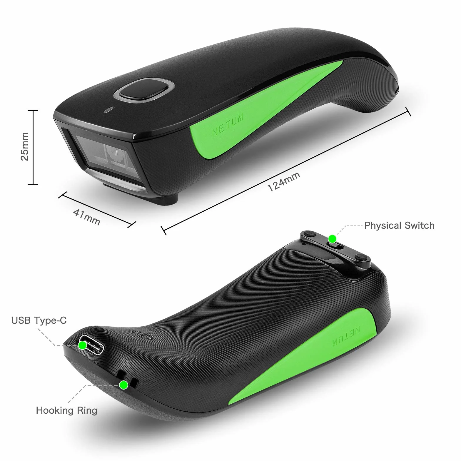 NETUM C740 bezprzewodowy skaner kodów kreskowych kompatybilny z Bluetooth, mała kieszonkowa skaner USB 1D do zapasów, czytnik obrazów kodów kreskowych do tabletu iPhone iPad Android iOS PC POS