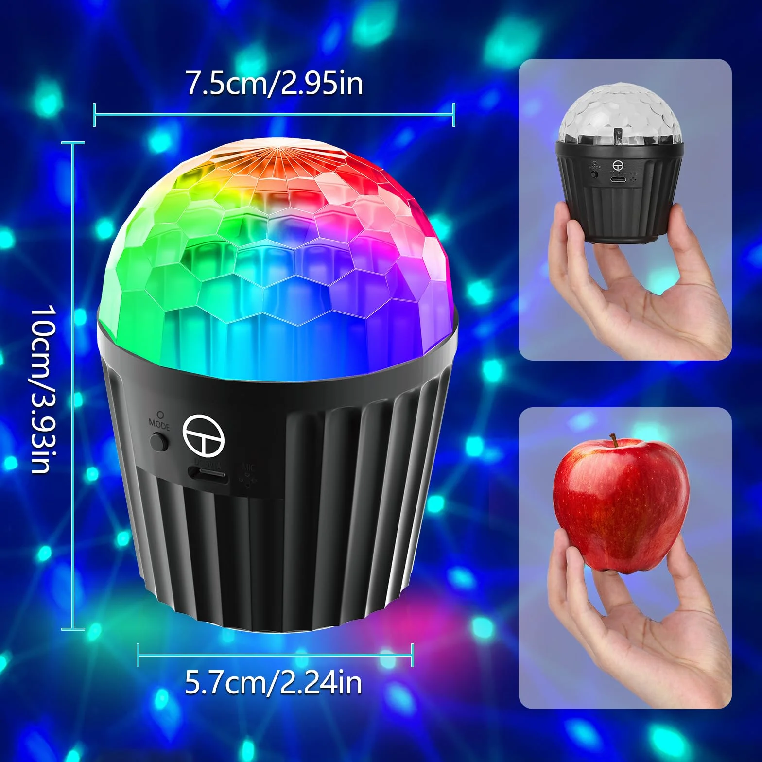 Mini kula dyskotekowa, aktywowana muzyką, lampa dyskotekowa LED z pilotem zdalnego sterowania, 3 W, RGB, dynamiczne efekty świetlne, kula dyskotekowa, oświetlenie USB, oświetlenie imprezowe na
