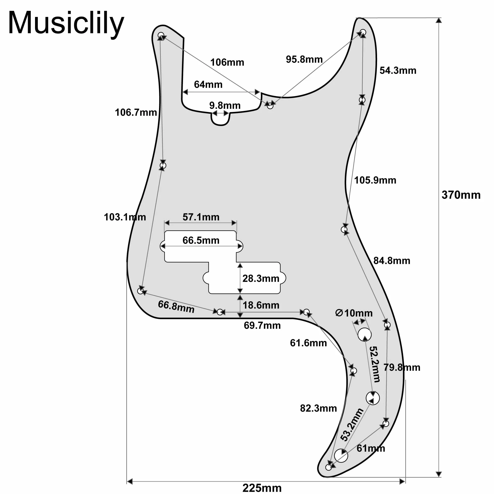Musiclily Pro 13 Otworów Typ Nowoczesny Pickguard P Bass Maskownica do Gitary Basowy 4-strunowy American Precision Bass, 1 warstwowy Czarny Matowy