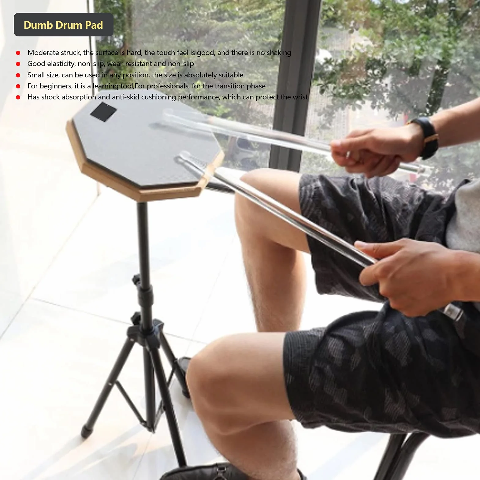 Eujgoov Pad Perkusyjny 8in Professional Practice Pad Absorbujący Wstrząsy Drewniany Głupi Pad Perkusyjny do ćwiczeń Perkusyjnych(Szary)