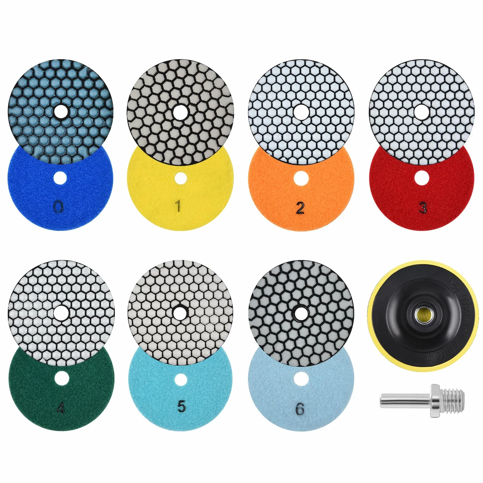 100 mm sucha diamentowa tarcza polerska, 9 sztuk, ziarnistość #50, #100, #200, #400, #800, #1500 i #3000, tarcze polerskie z talerzem podporowym M14, do szlifierek kątowych