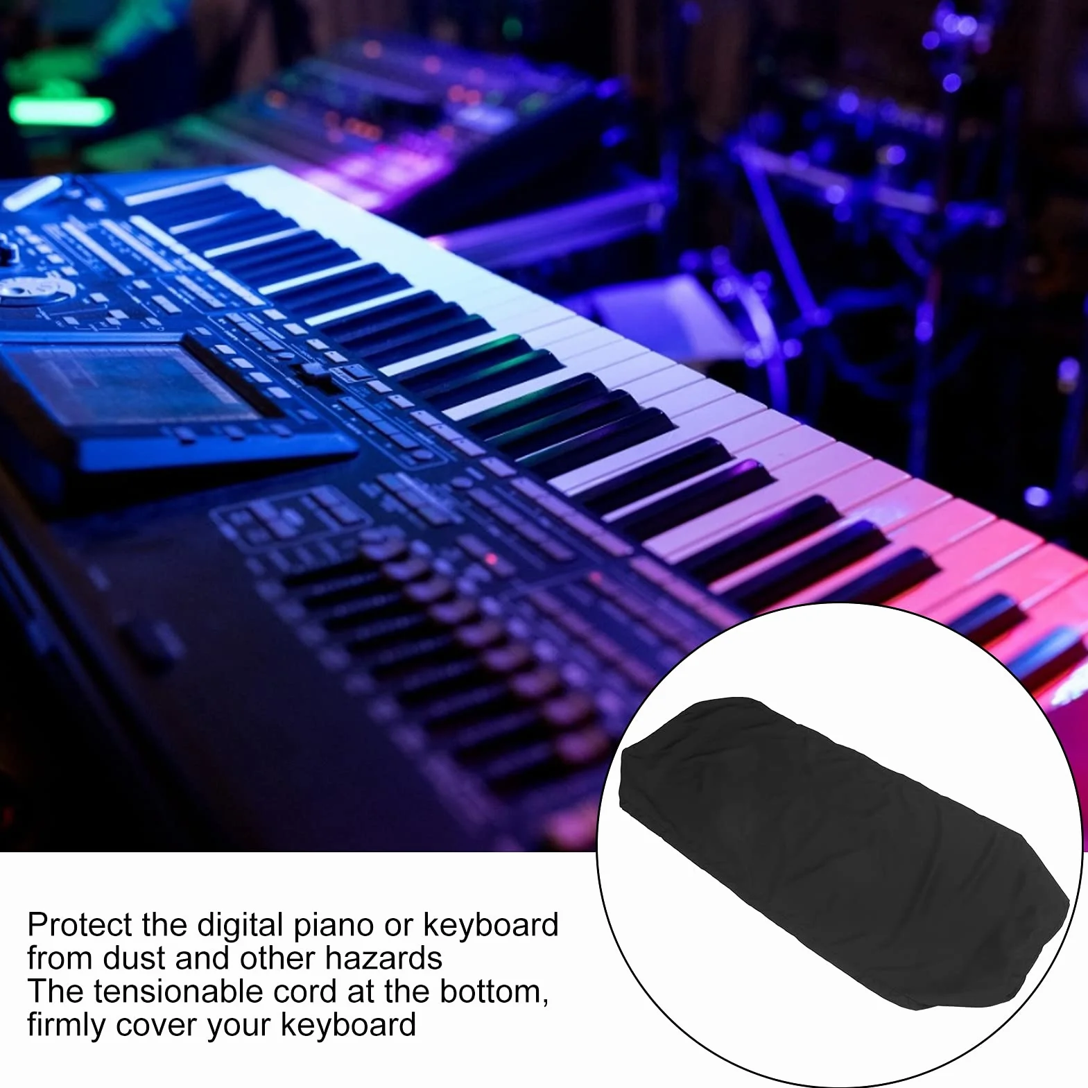 Rozciągliwy pokrowiec na pianino elektroniczne, pokrowiec na pianino elektroniczne Zmywalny pokrowiec na klawiaturę pianina na pianino 61/88 klawiszy(88 key black)