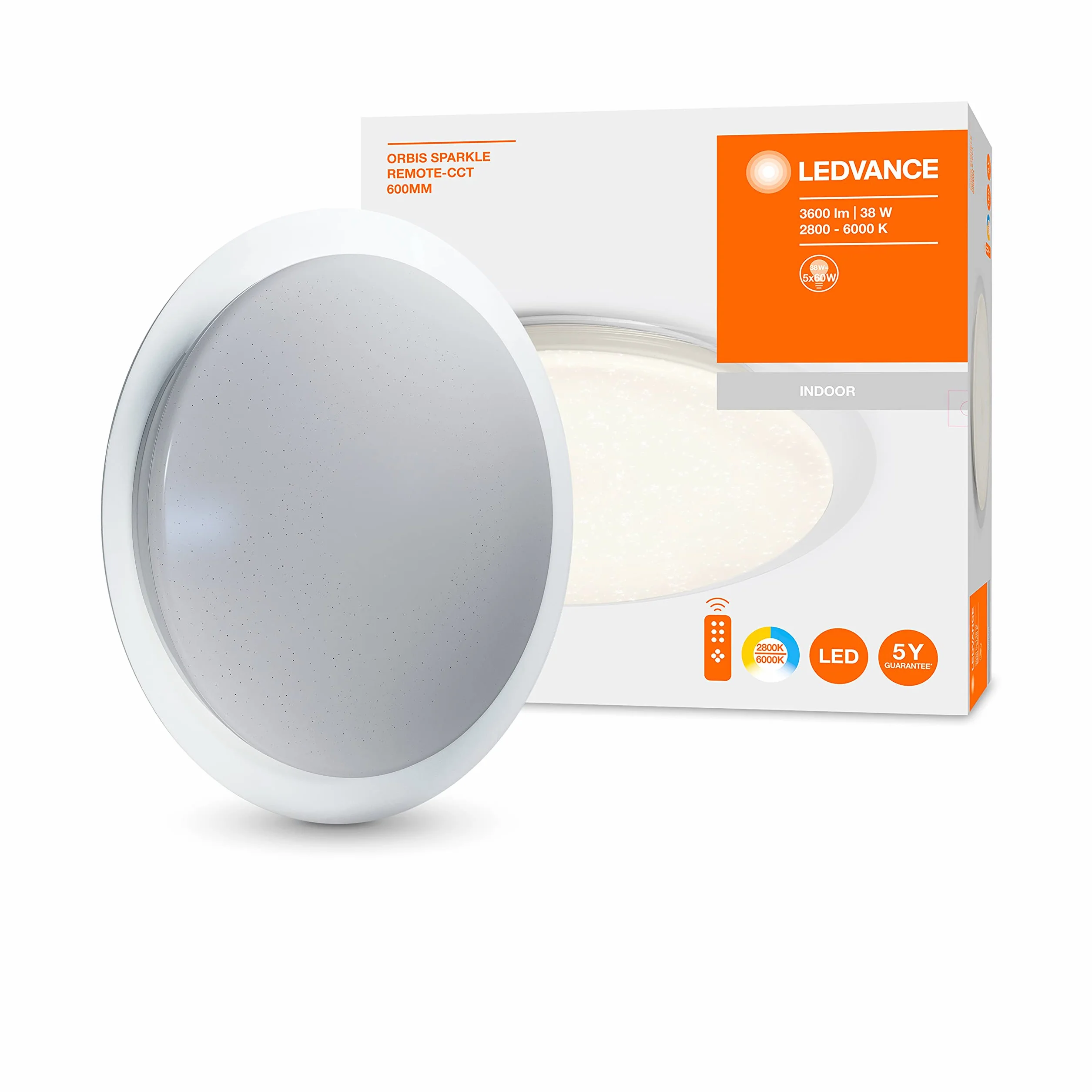 LEDVANCE Oprawa ścienna i sufitowa LED: for sufit, ORBIS® Sparkle / 38 W, 220…240 V, kąt rozsyłu światła: 120°, Ciepły biały/Zimna biel/Daylight, 2800…6000 K, materiał: aluminum, IP20