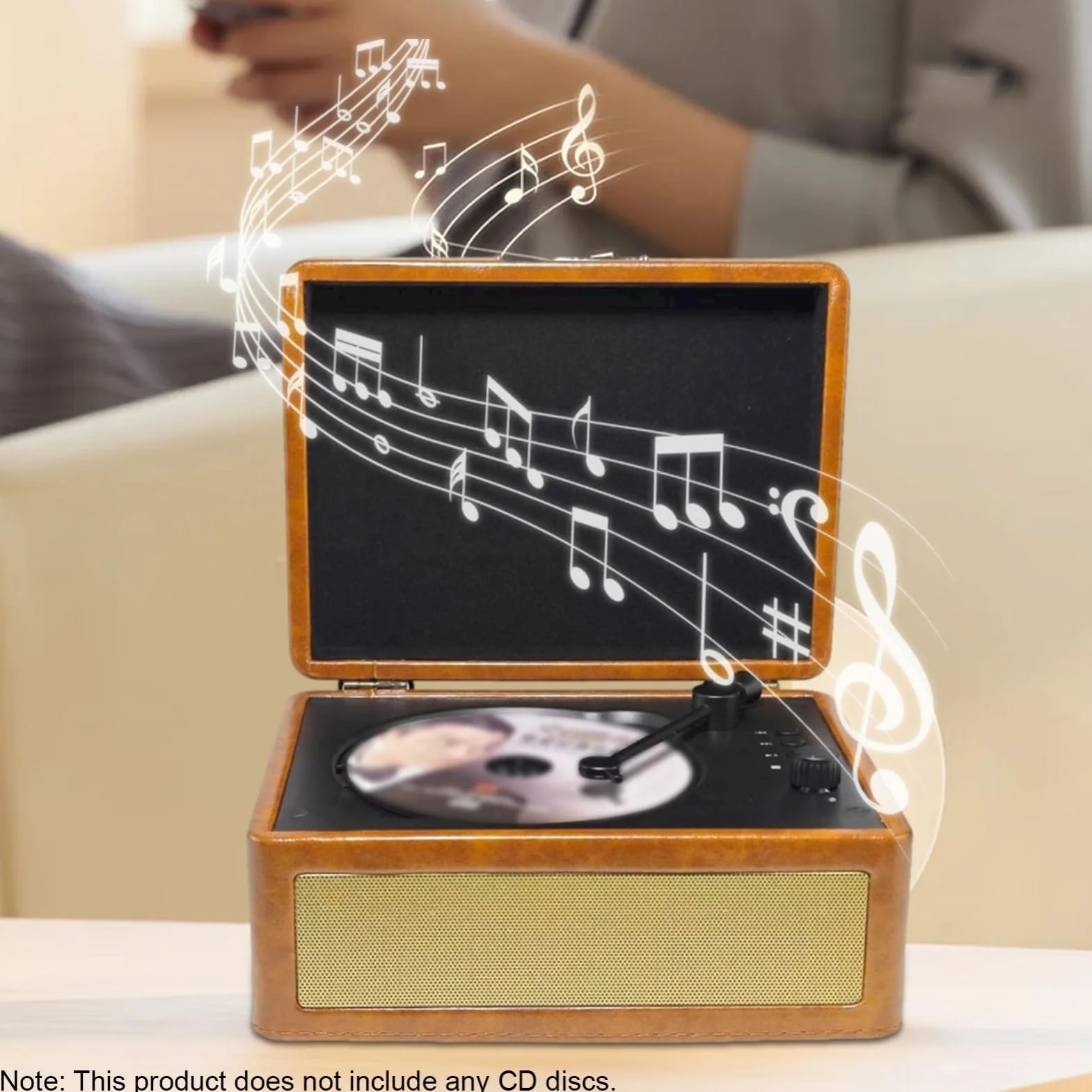 Gramofon CD, Wielofunkcyjna Tacka, Odtwarzacz Płyt BT 5.0, Odtwarzanie z Napędu USB, Pilot na podczerwień, 2 Wbudowane Głośniki, Bezprzewodowe Przesyłanie Muzyki (Khaki)