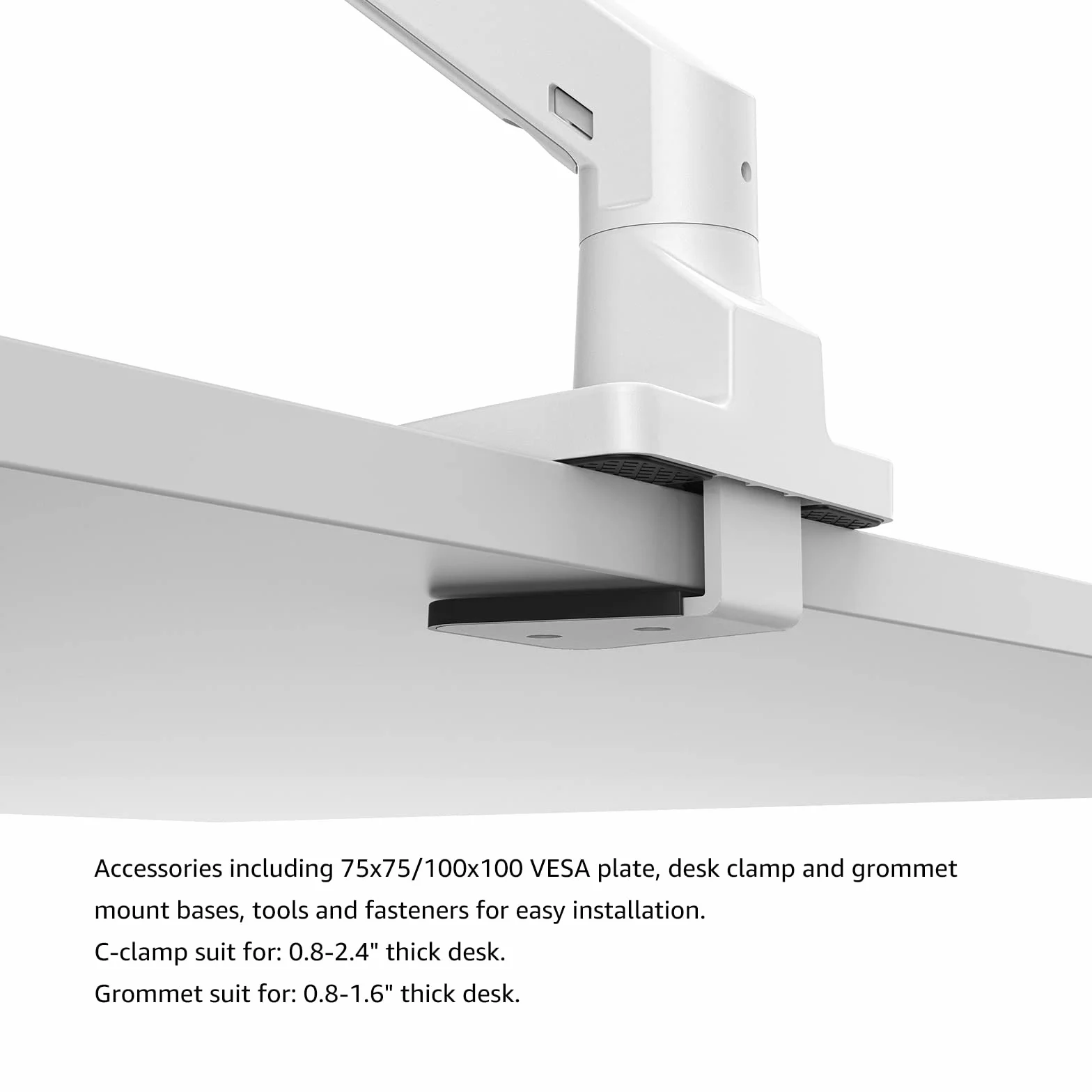 BEWISER Wytrzymałe ramię monitora, ultrawide mocowanie monitora do ekranów 86–124.5 cm i nowych 145 cm, nośność do 20 kg, obrotowe ramię monitora o pełnej wysokości ruchu (białe)