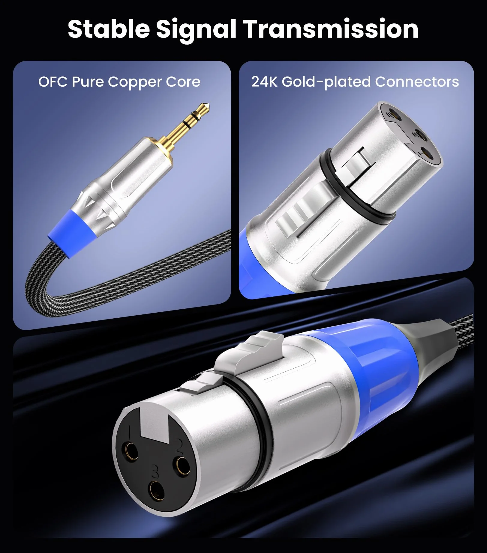 Tisino Kabel mikrofonowy XLR do 3,5 mm Mini Jack, nylonowy oplot niezrównoważony XLR żeński do mikrofonu 1/8" do kamer, aparatów DSLR, komputera rejestrującego i więcej - 3 m
