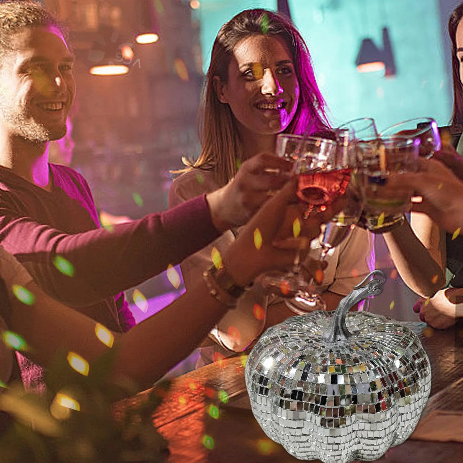 Glitterowa dynia | Dekoracja kuli dyskotekowej | Odblaskowa lustrzana kula dekoracyjna, błyszcząca dynia jako centrum stołu, brokatowa dekoracja, błyszcząca odblaskowa lustrzana kula