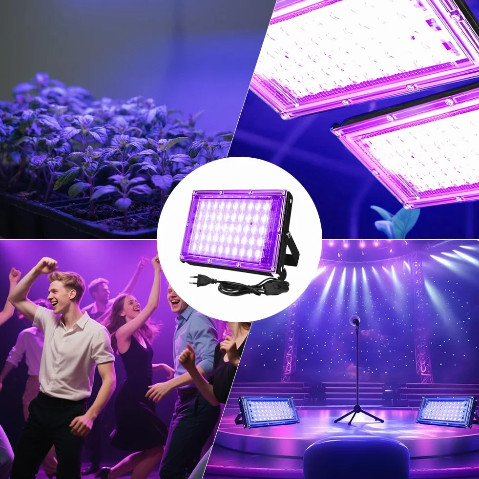 Reflektor LED 50W IP66 Czarny 2 sztuki z kablem 1,8m Oświetlenie Sceniczne