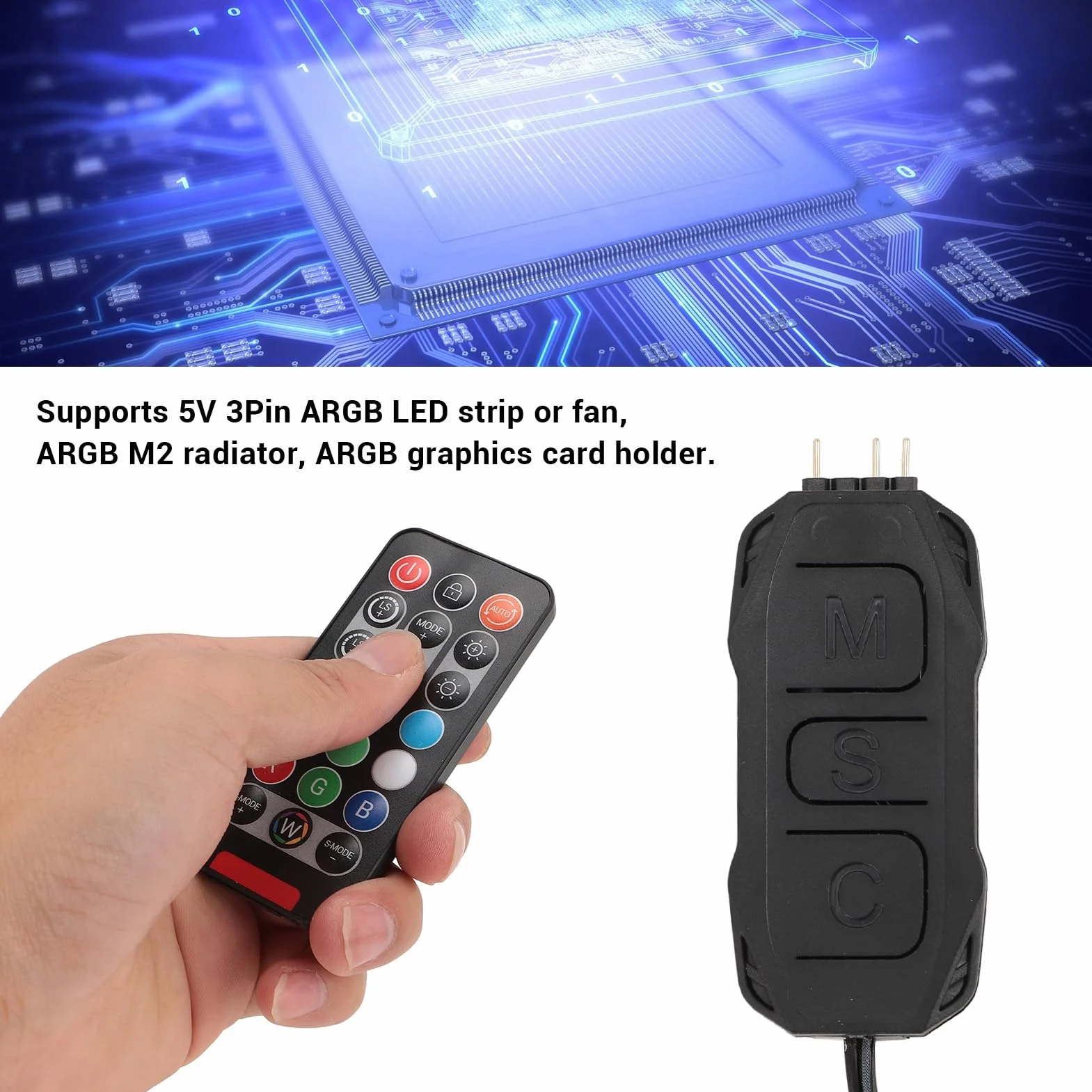 Kontroler Wentylatora Serial ATA Power RGB, Zestaw Kontrolera Wentylatora ARGB PC, 21 Klawiszy do 3-pinowej Taśmy LED LED 5 V, Pilot, Drut Miedziany, Chowana Konstrukcja,